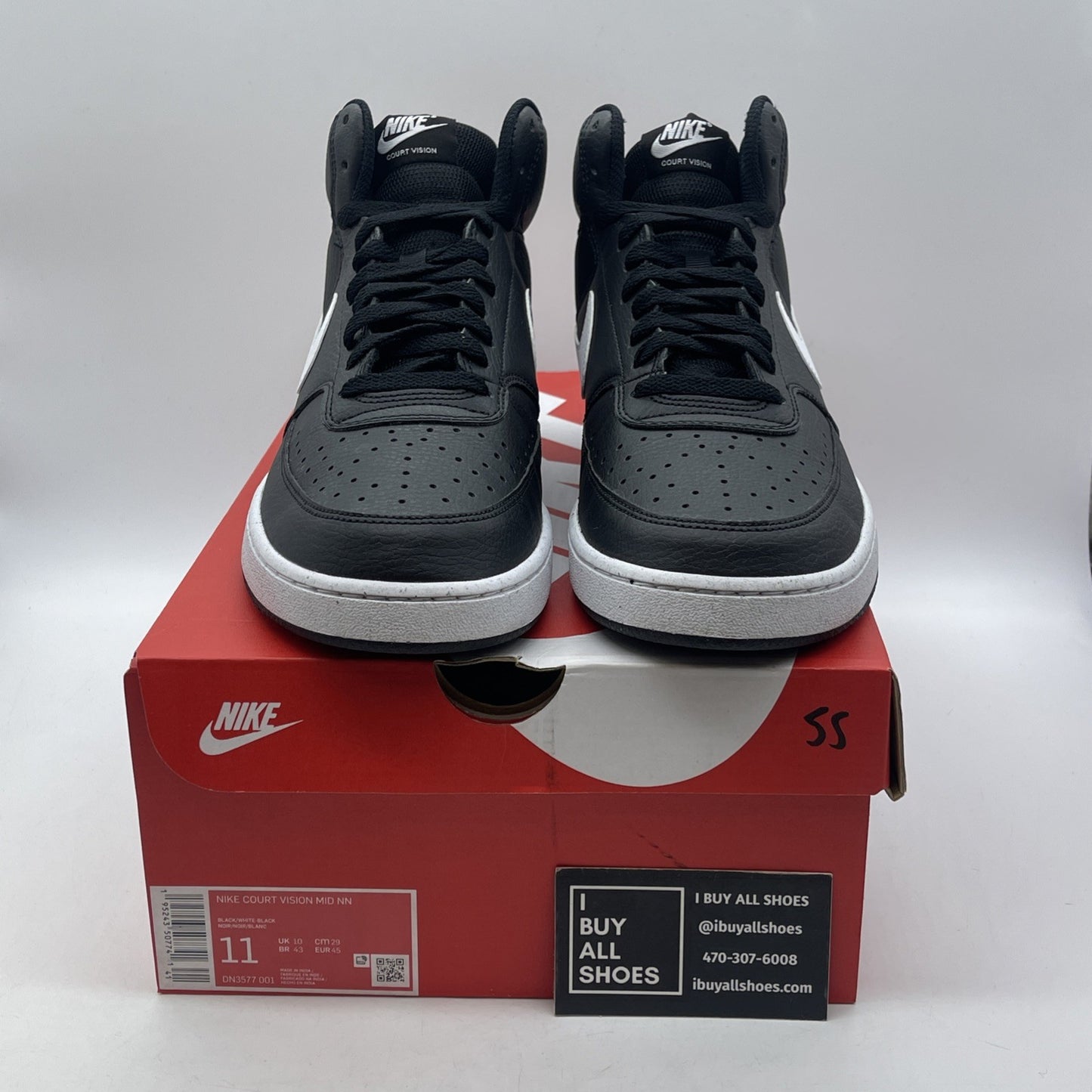 Size 11 - Nike Court Vision Next Nature Mid Black White Leather (DN3577-001)