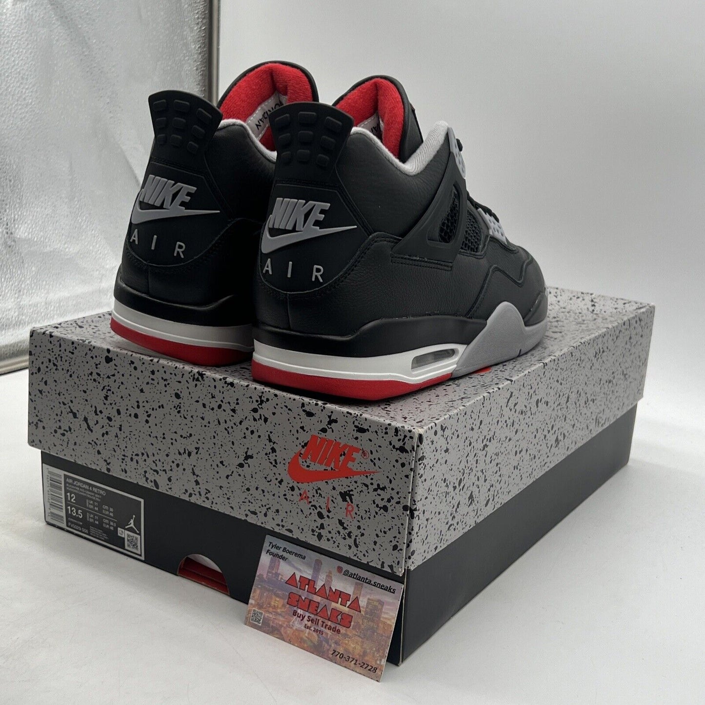 Size 12 - Air Jordan 4 Retro Bred Reimagined Black Red Grey Leather (FV5029-006)