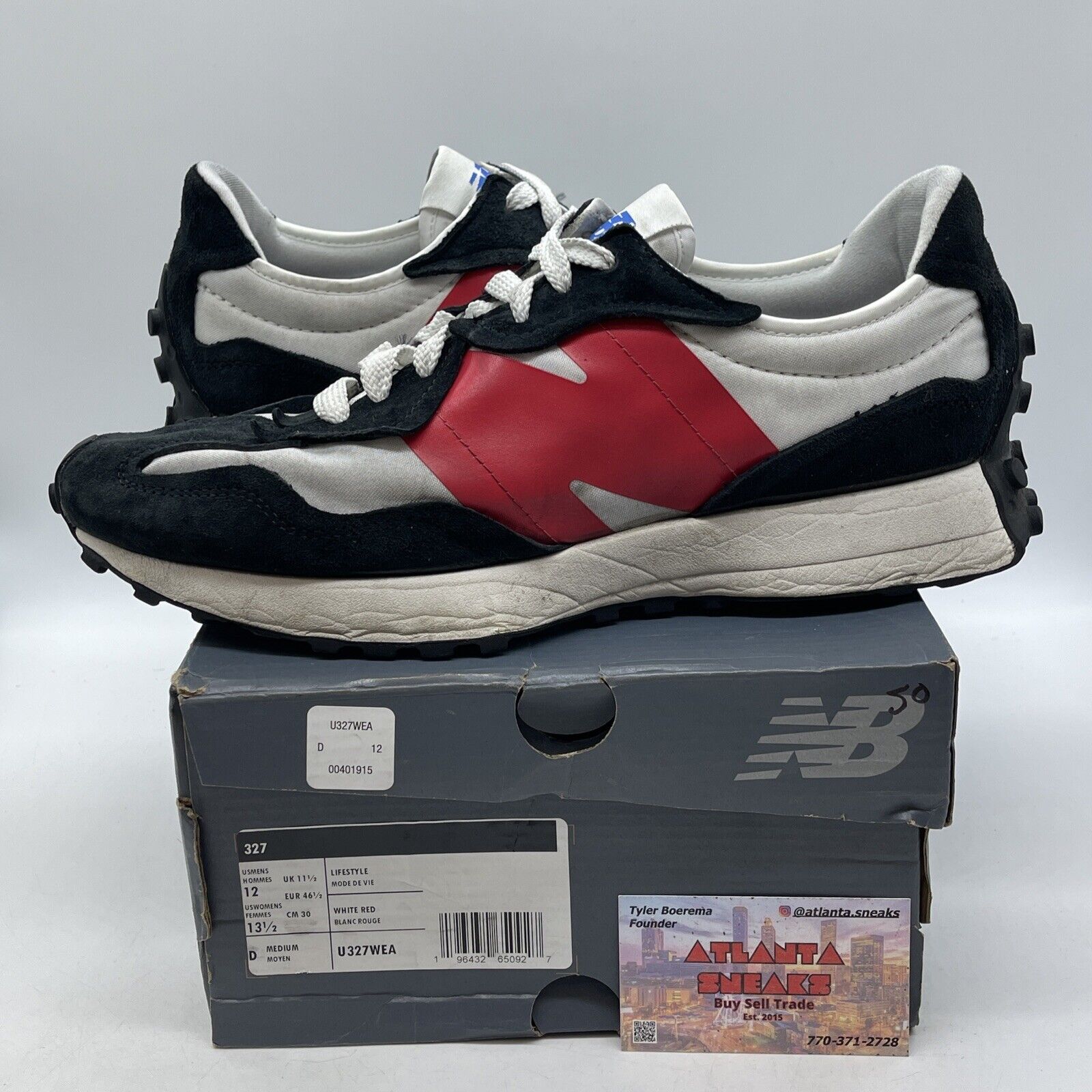 Size 12 - New Balance 327 Black White Red blue Suede Leather (U327WEA)
