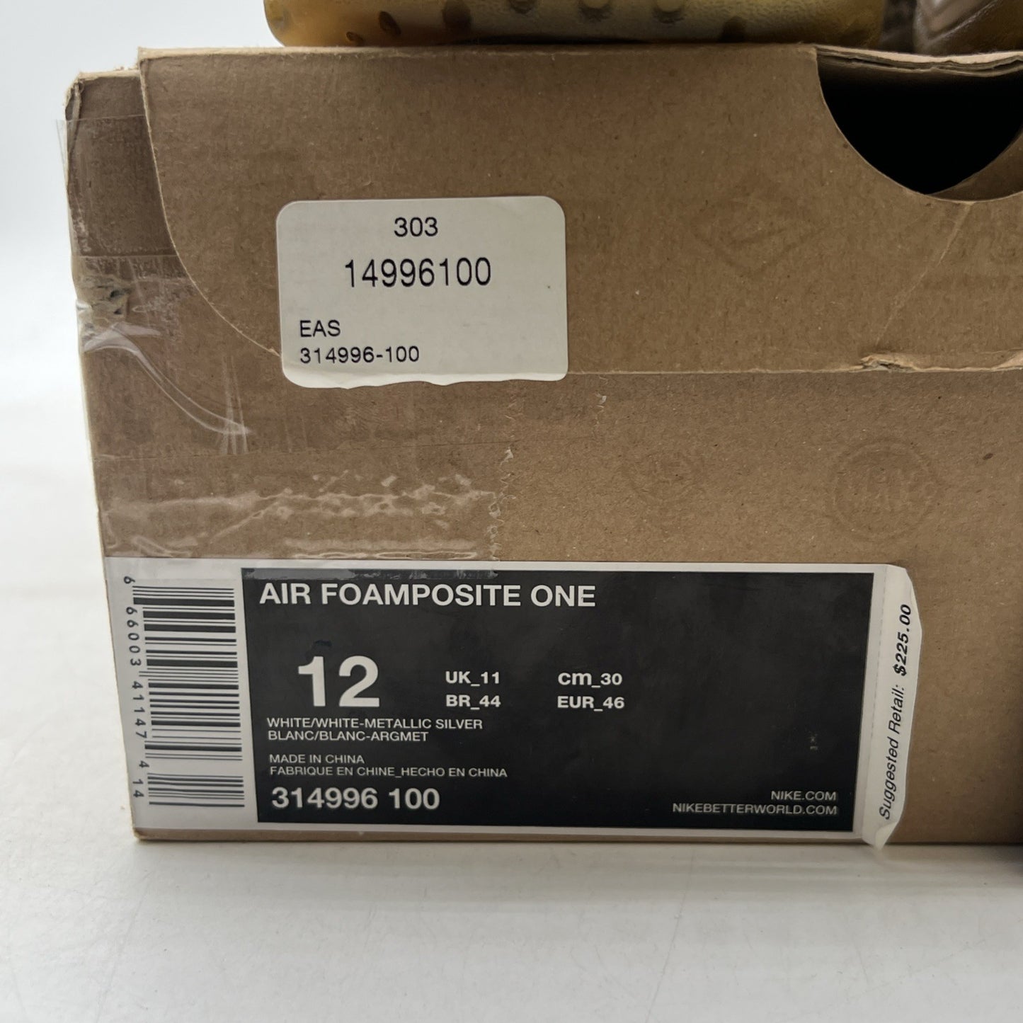 Size 12 - Nike Air Foamposite One White-Out (314996-100)