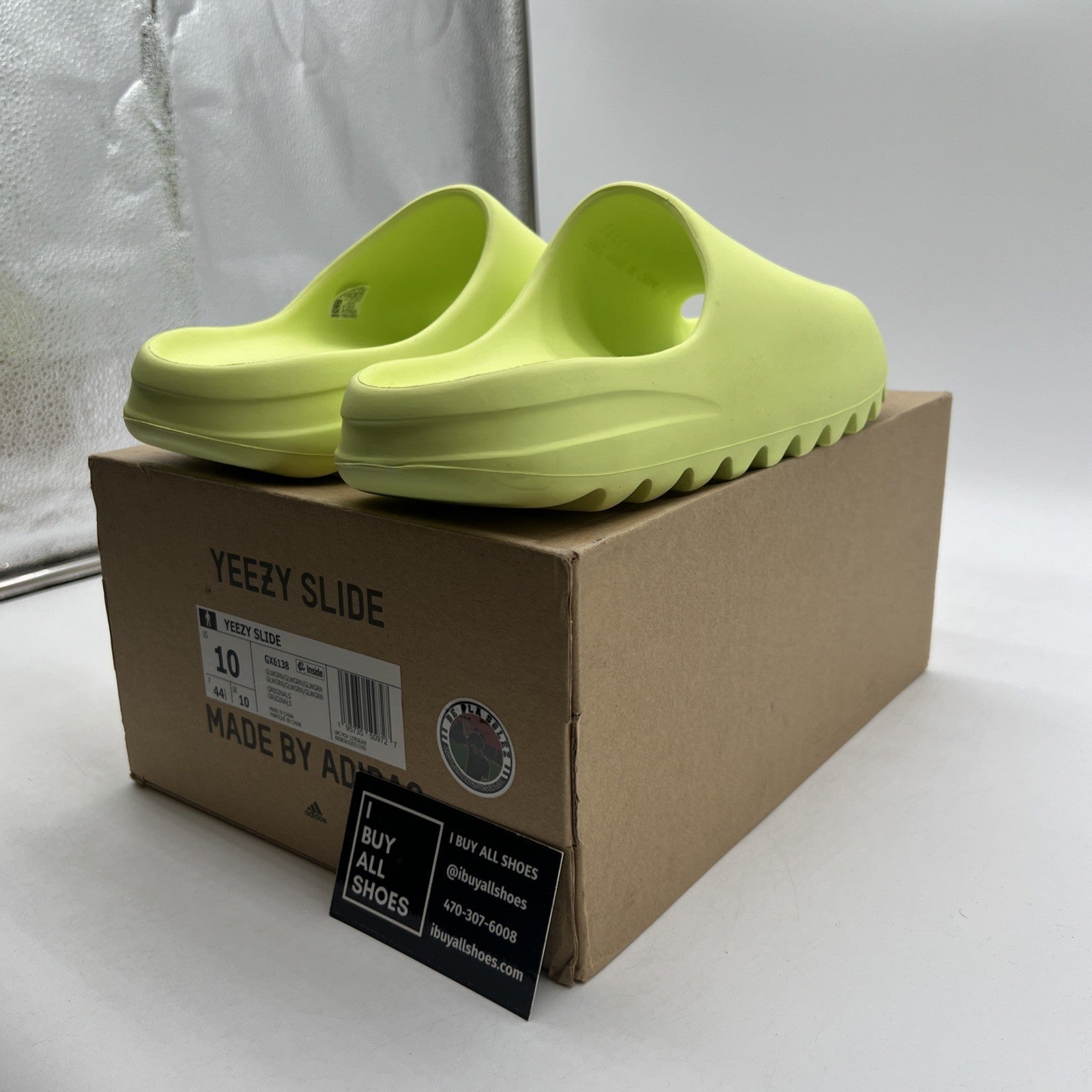 Size 10 - Adidas Yeezy Men's Slides Glow Green (GX6138)