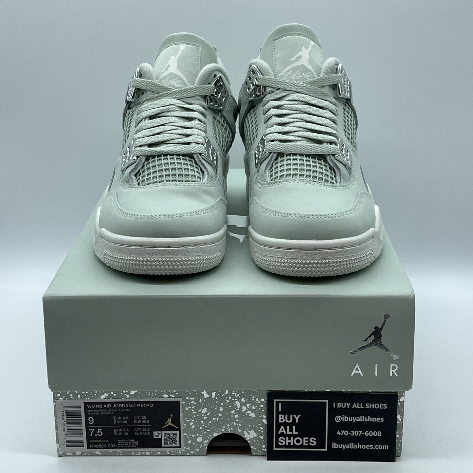 Size 9W - Air Jordan 4 Retro Abundance Seafoam Blue Silver Leather (HV0823-003)