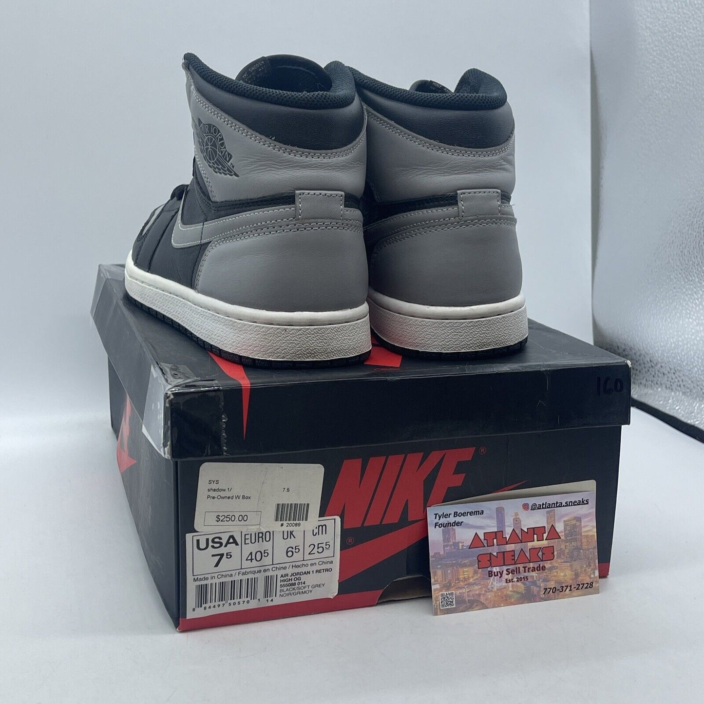 Size 7.5 - Air Jordan 1 Retro 2013 High Shadow Grey Black Leather (555088-014)