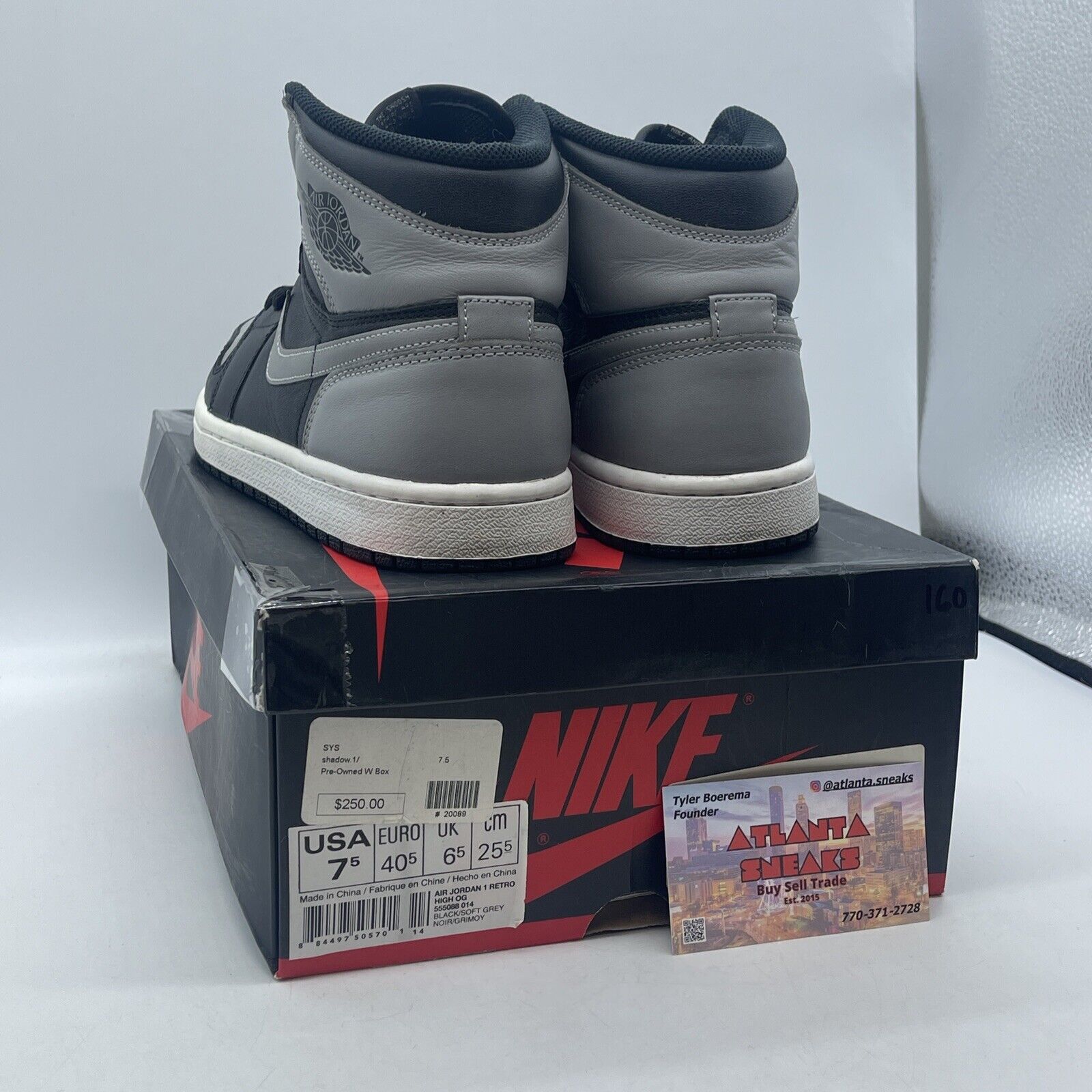 Size 7.5 - Air Jordan 1 Retro 2013 High Shadow Grey Black Leather (555088-014)