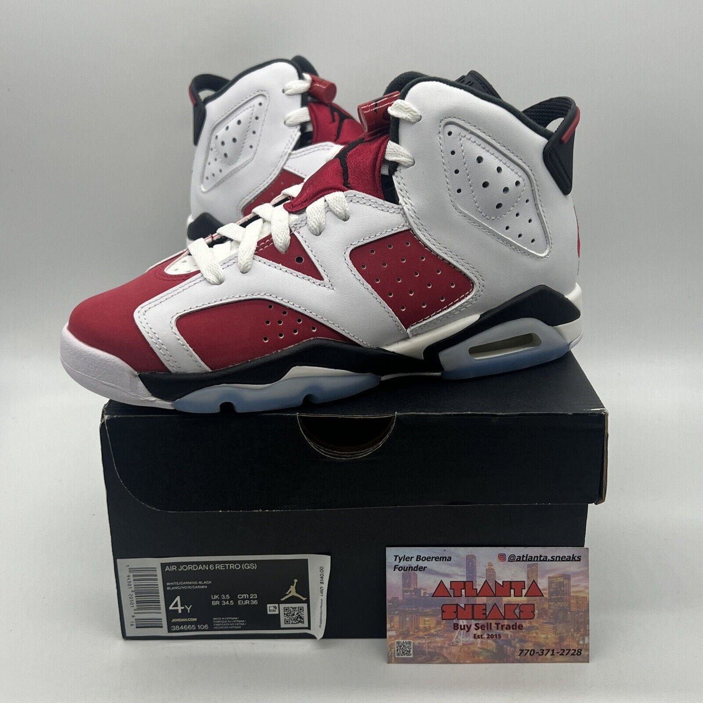 Size 4 - Jordan 6 Retro OG Mid Carmine Black White  Suede Leather (384665-106)