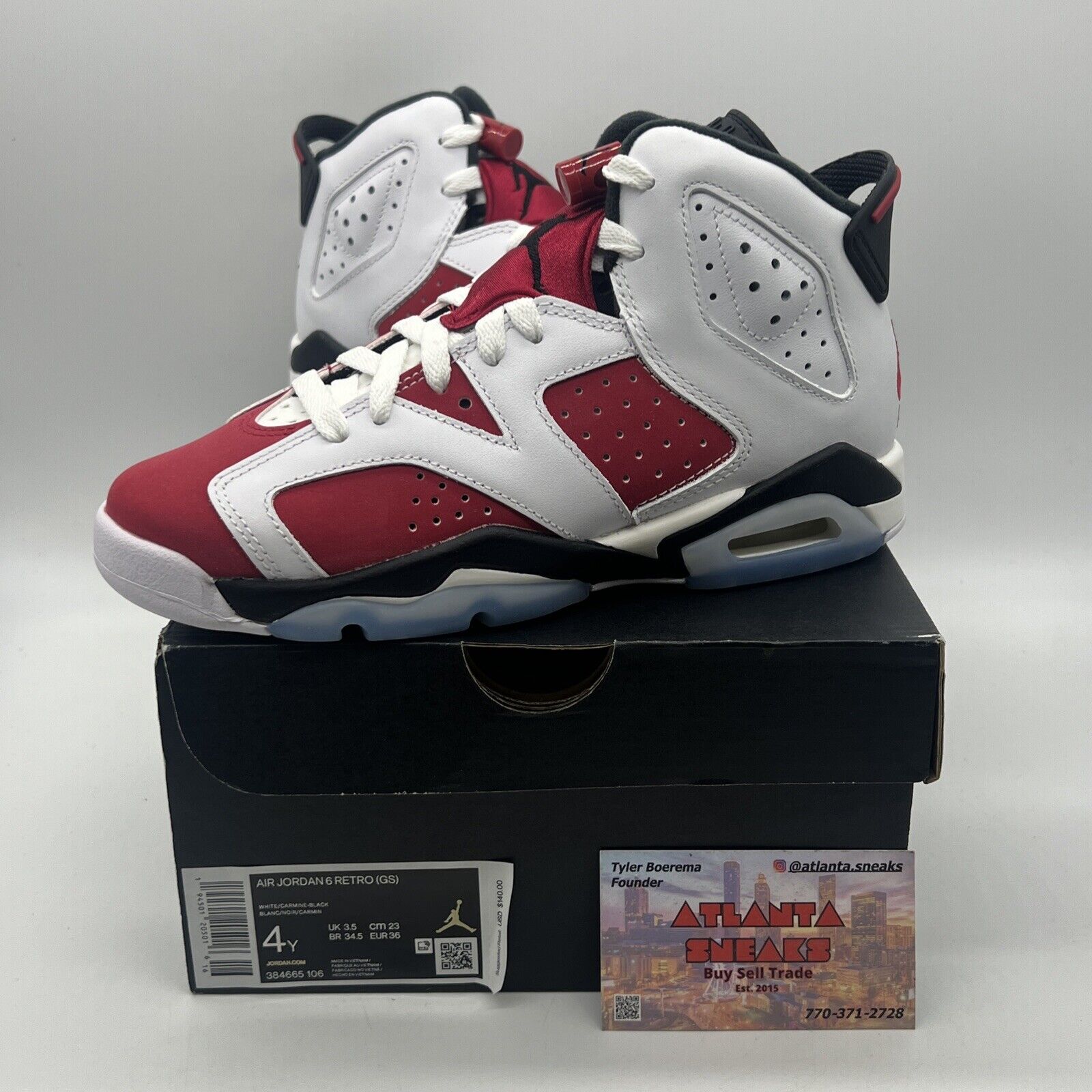 Size 4 - Jordan 6 Retro OG Mid Carmine Black White  Suede Leather (384665-106)