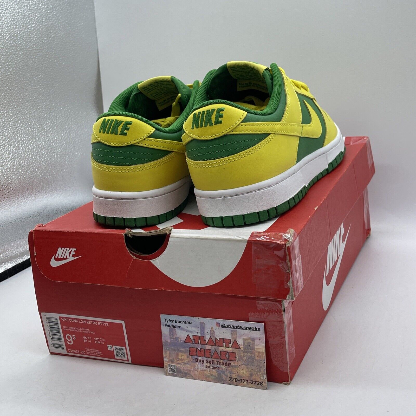 Size 9.5 - Nike Dunk Low Reverse Brazil Yellow Green Leather (DV0833-300)