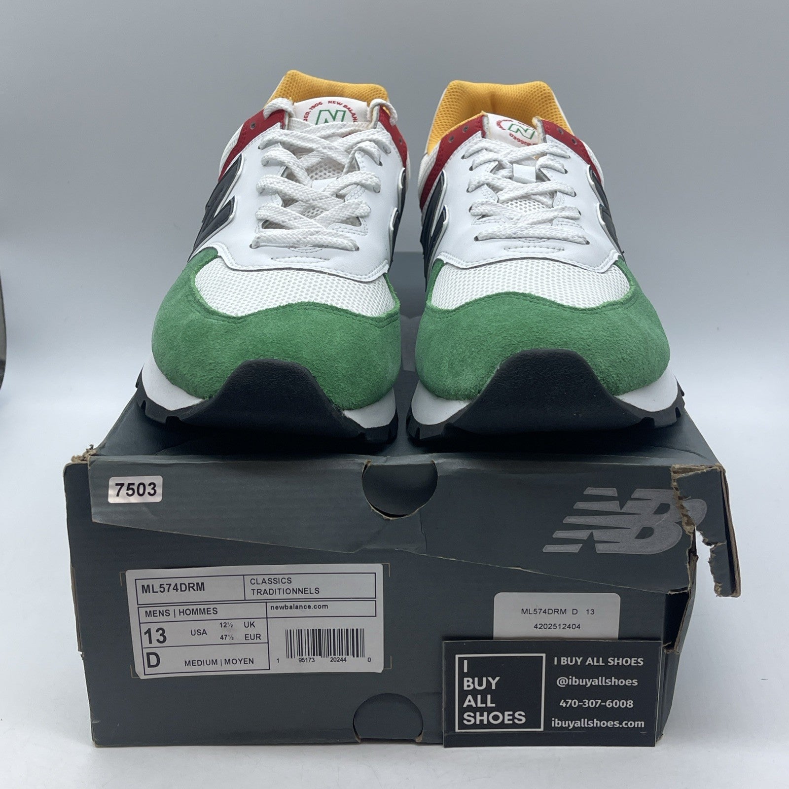 Size 13 - New Balance 574 Rugged White Varsity Green (ML574DRM)