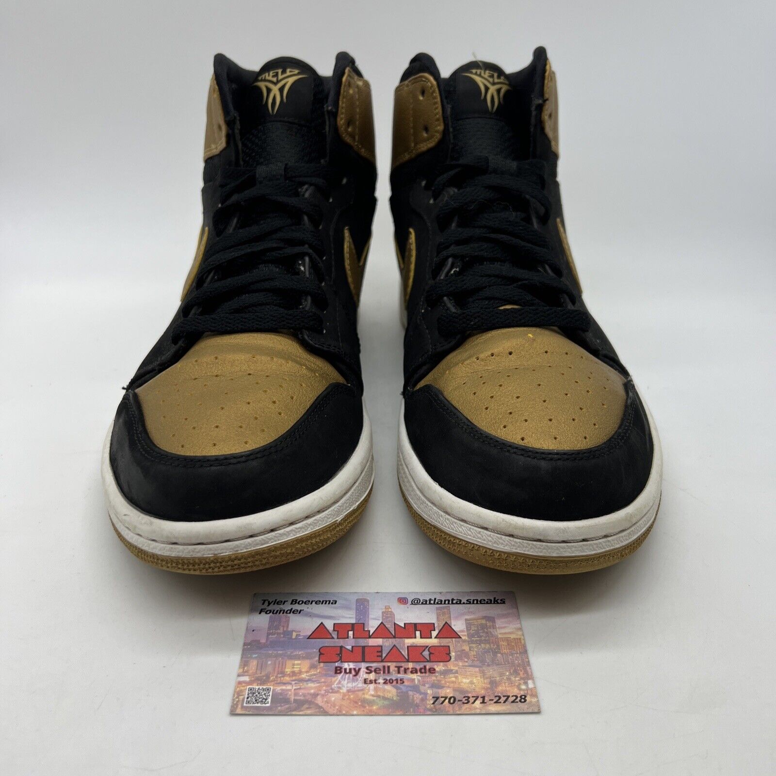 Size 11 - Air Jordan 1 Retro High Melo Black Gold White Suede (332550-026)