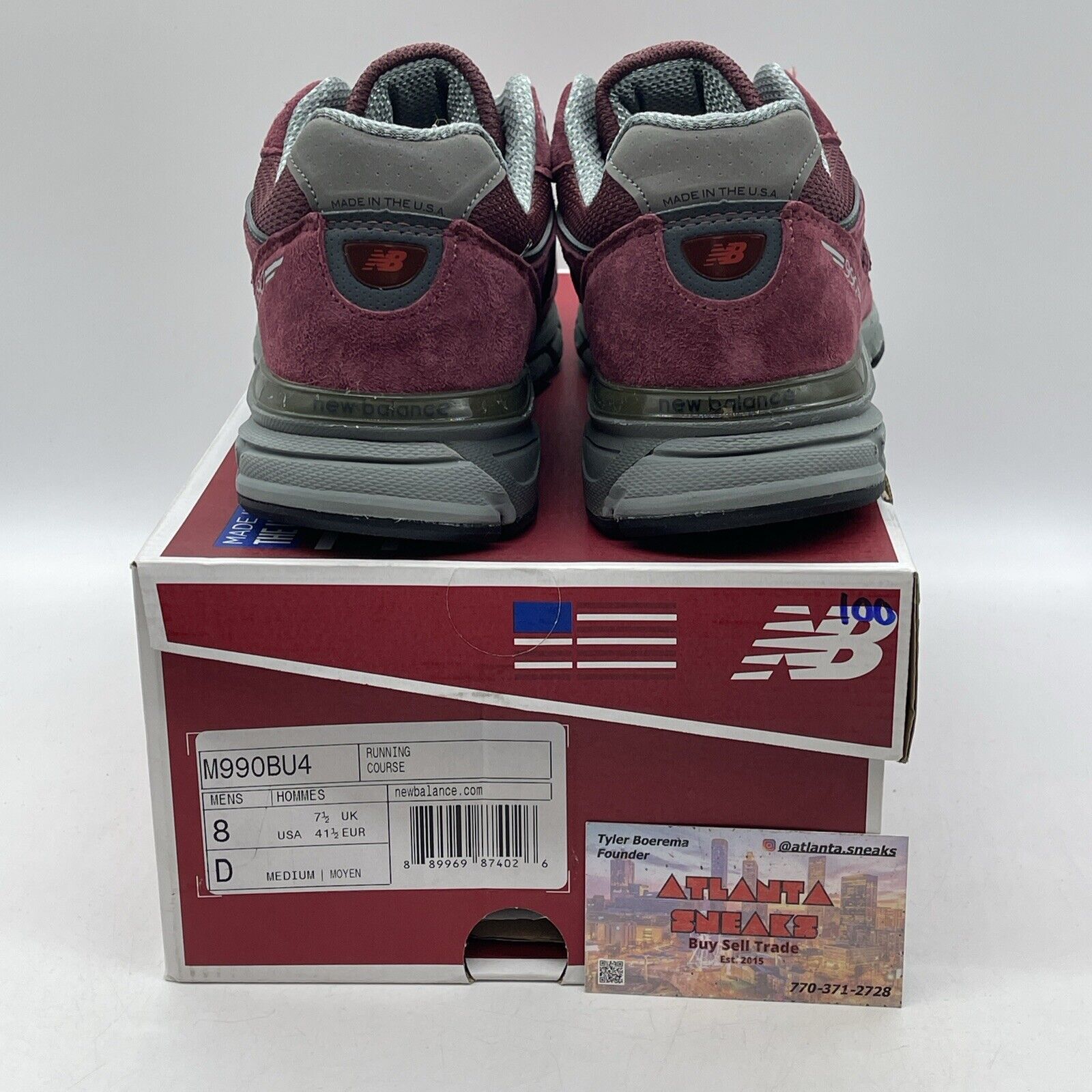 Size 8 - New Balance 990v4 Made In USA Burgundy Suede Grey Leather (M990BU4)