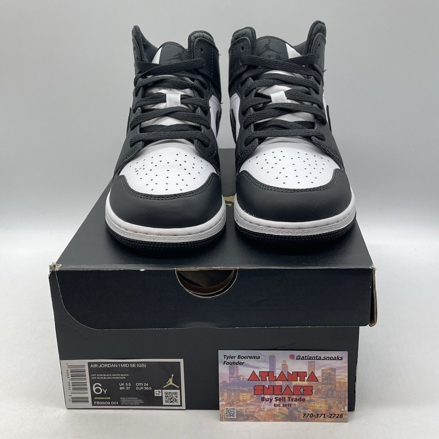 Size 6Y - Air Jordan 1 SE Mid Panda Elephant Black White Grey Suede (FB9909-001)