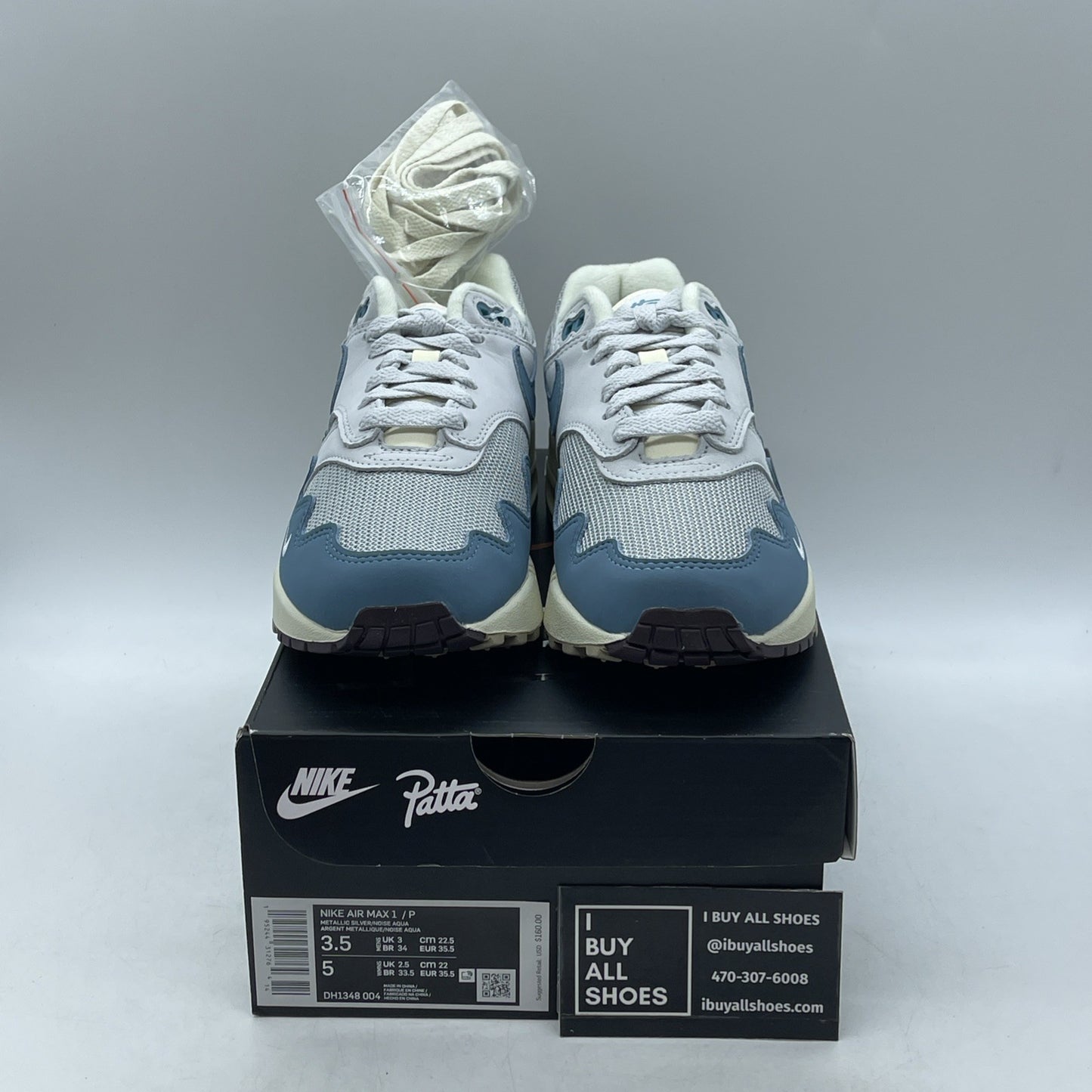 Size 3.5 - Nike Air Max 1 Patta Waves Noise Aqua (DH1348-004)