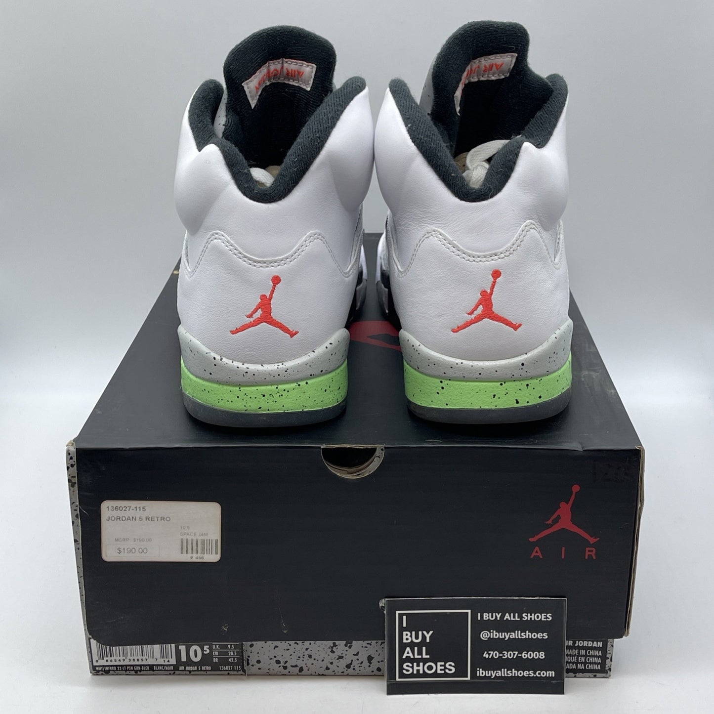 Size 10.5 - Air Jordan 5 Retro Pro Stars White Black Green Leather (136027-115)