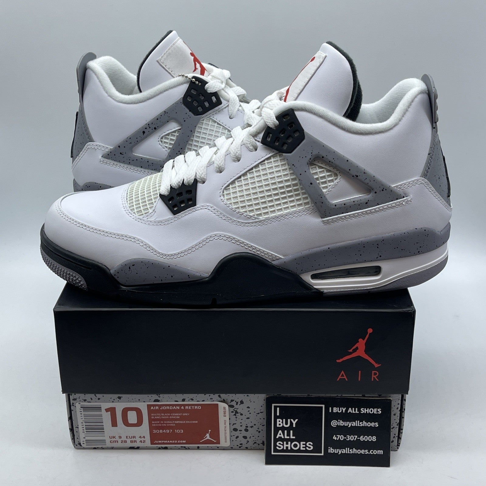 Size 10 - Jordan 4 Retro Cement 2012 Black White Leather (308497-103)