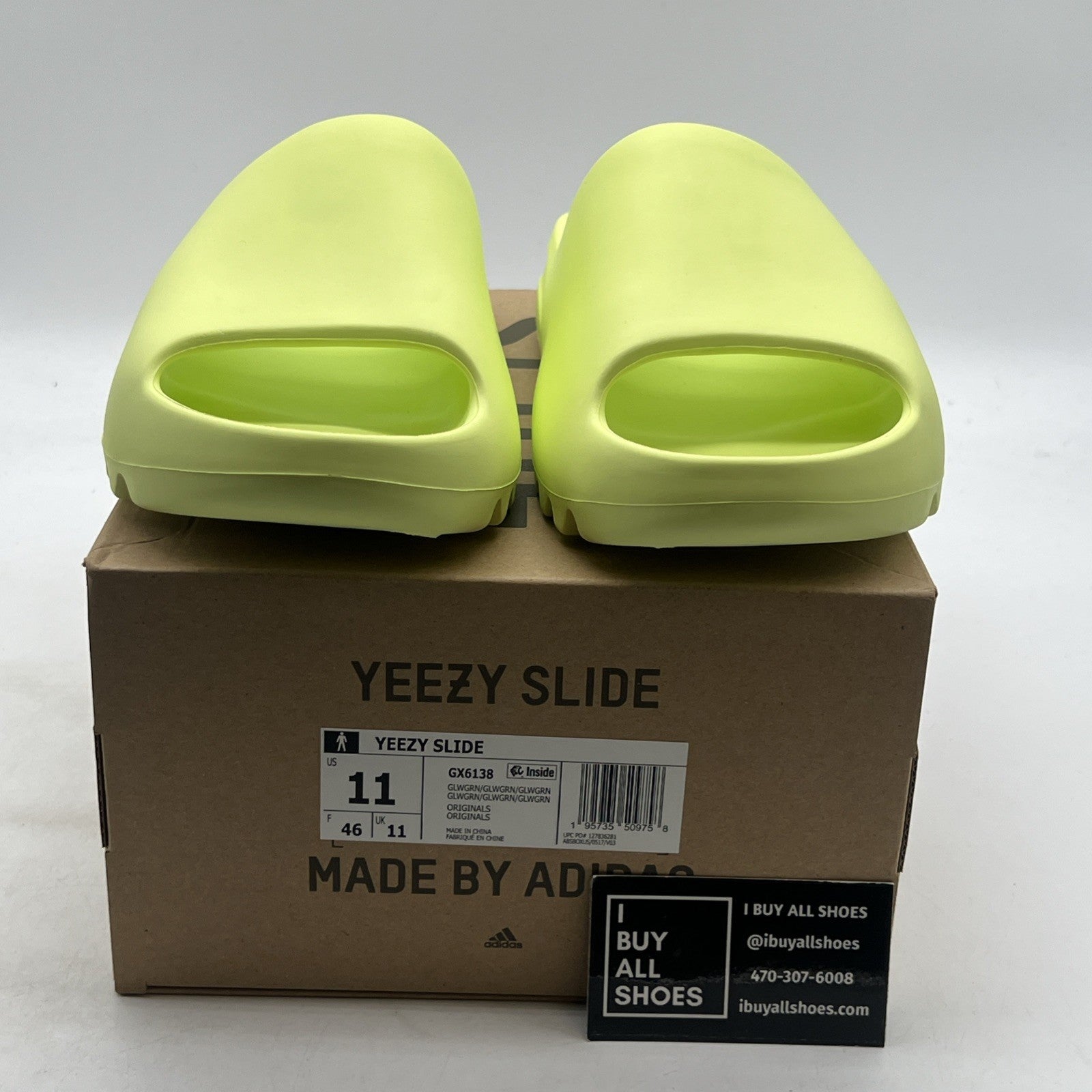 Size 11 - Adidas Yeezy Men's Slides Glow Green (GX6138)