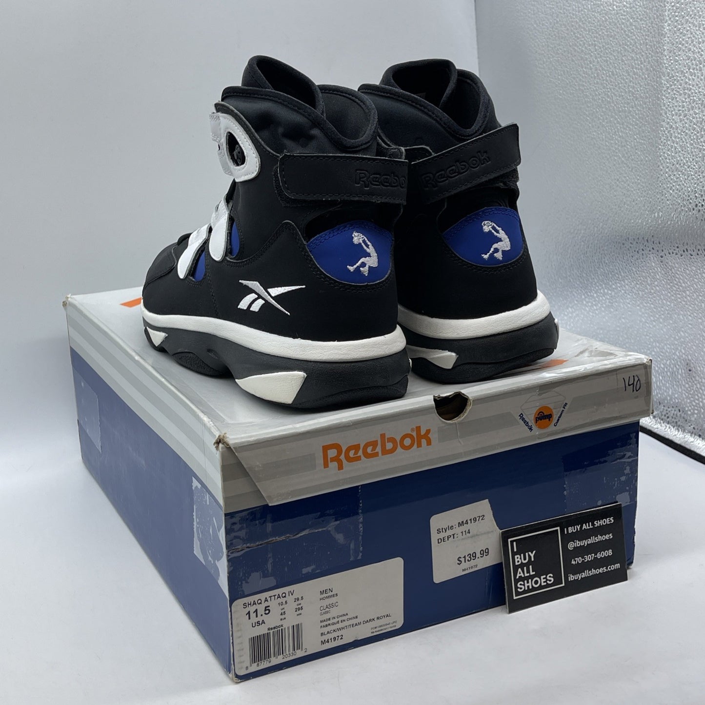 Size 11.5 - Reebok Shaq Attaq IV Orlando Magic Black White Suede (M41972)