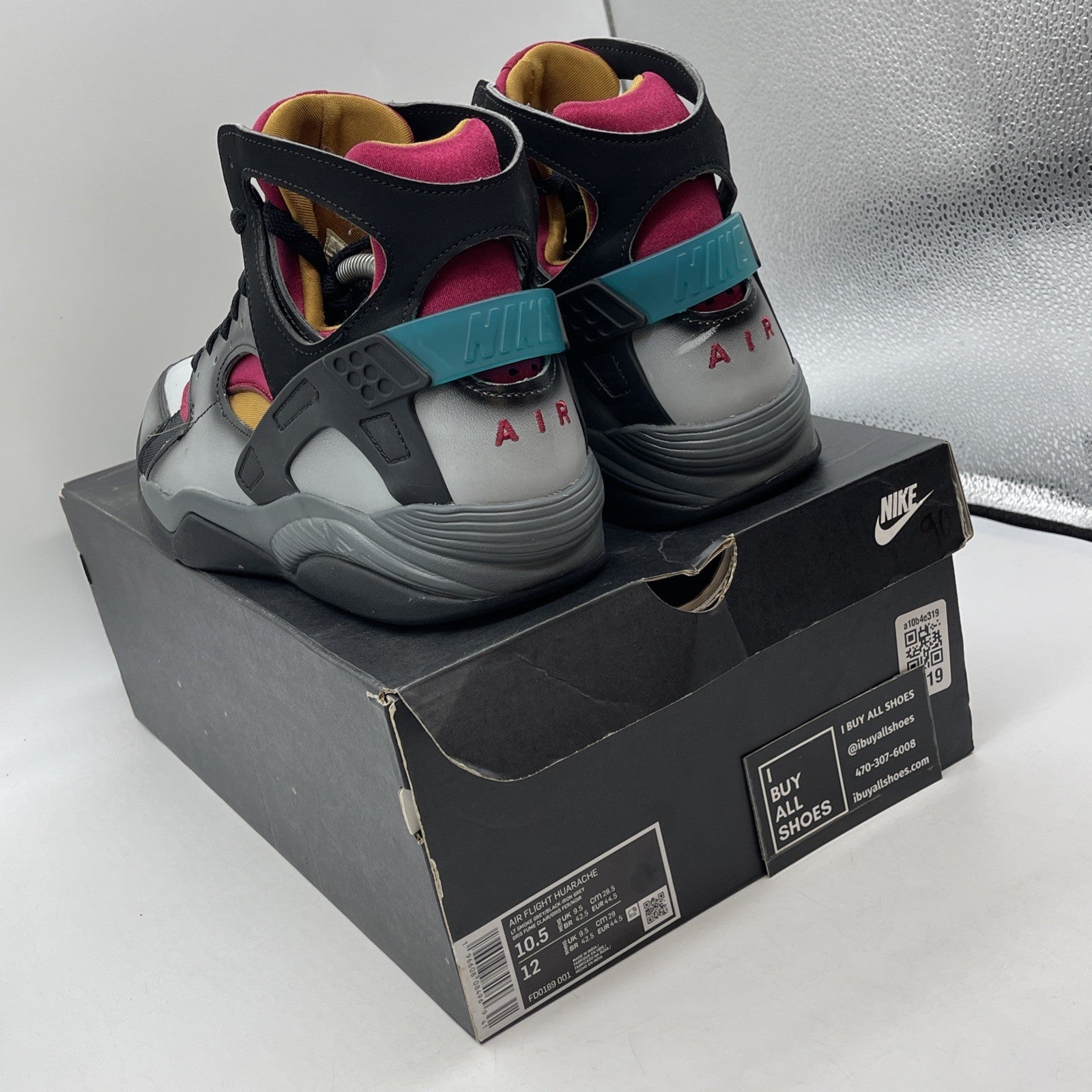 Size 10.5- Nike Air Flight Huarache Airbrush Bordeaux Suede Leather (FD0189-001)