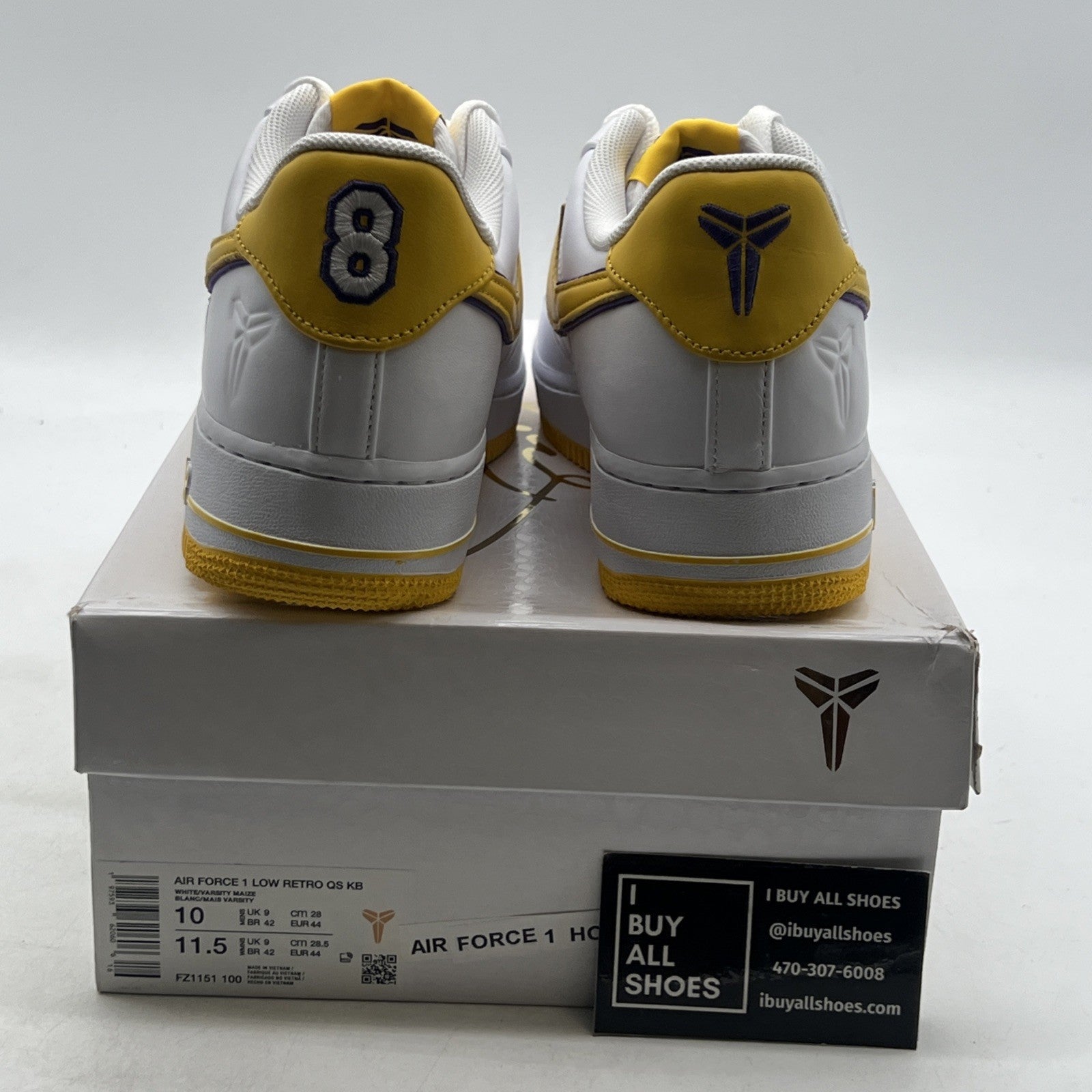 Size 10 - Kobe Bryant x Nike Air Force 1 Retro QS Low Lakers Home (FZ1151-100)