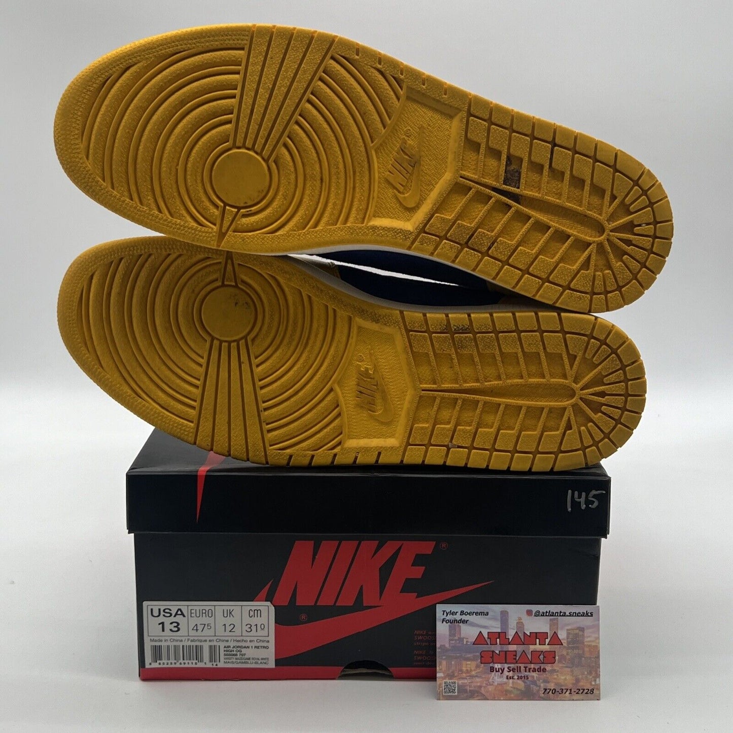 Size 13 - Air Jordan 1 Retro OG High Laney Blue Yellow White (555088-707)
