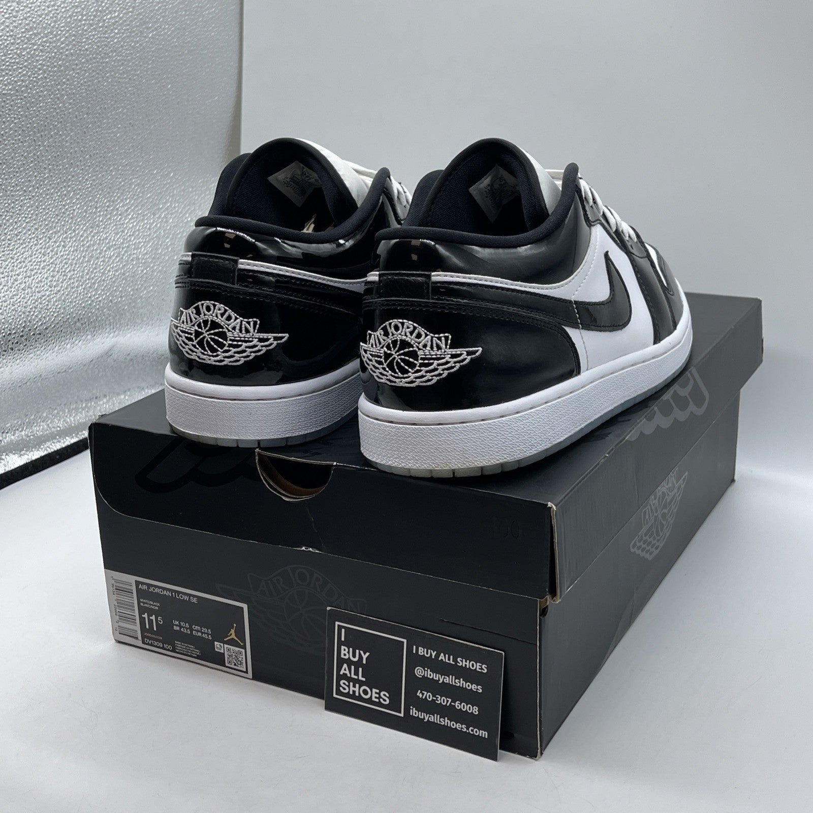 Size 11.5 - Jordan 1 Low SE Concord Black White Leather (DV1309-100)