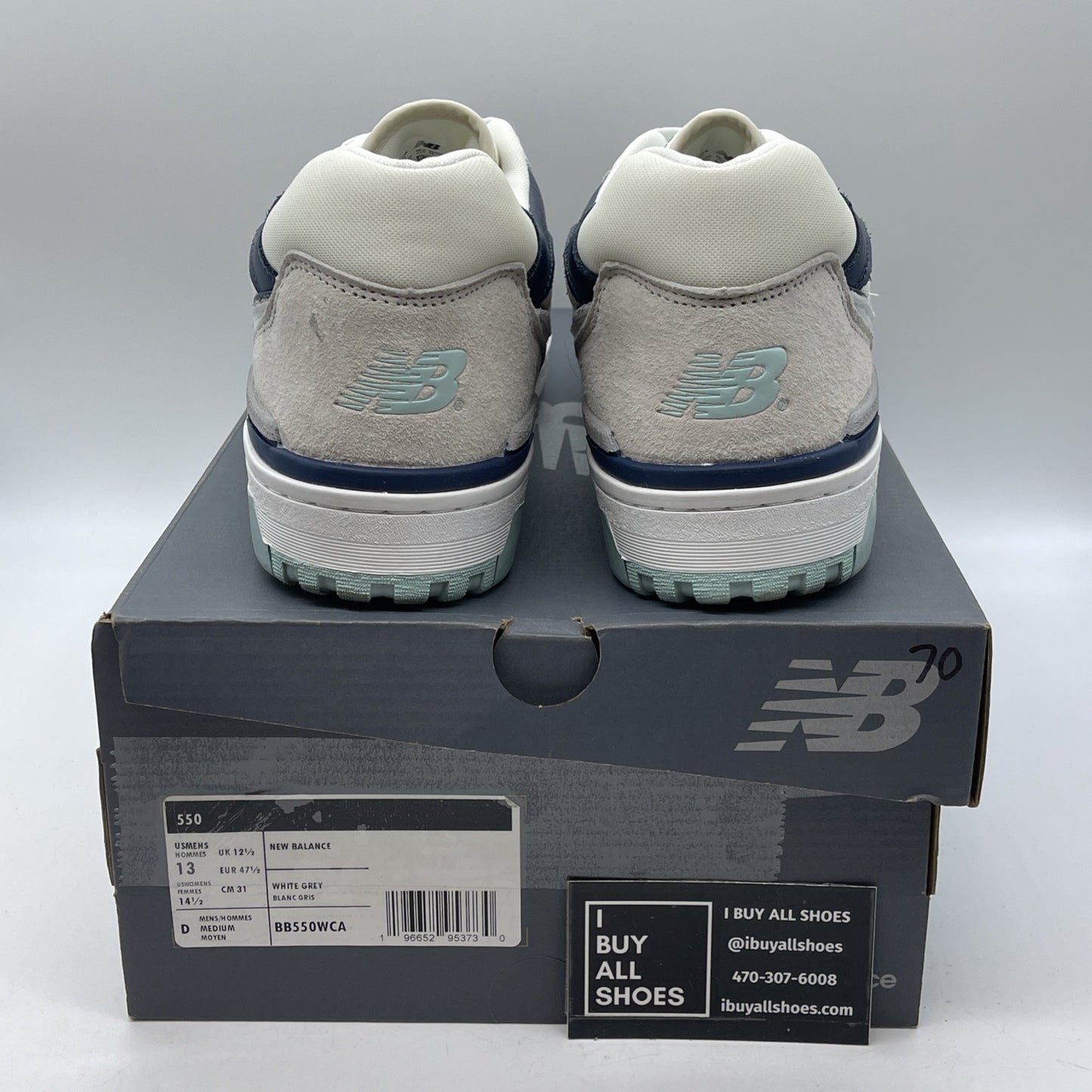 Size 13 - New Balance 550 White Winter Fog  Blue Grey Suede Leather (BB550WCA)