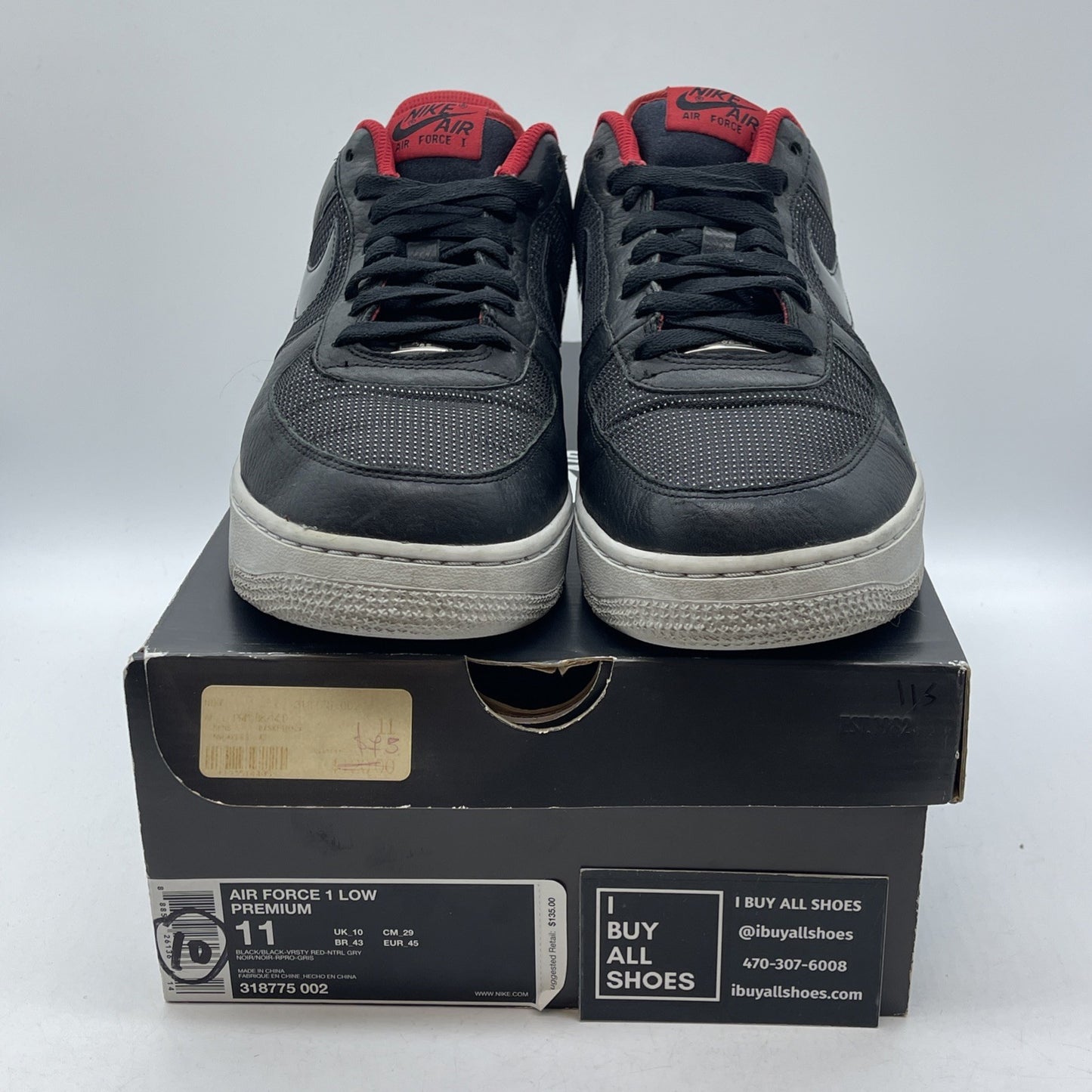 Size 11 - Nike Air Force 1 Low Black Red Suede Leather (318775-002)