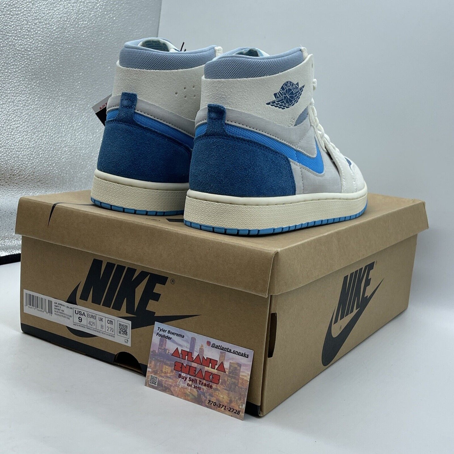 Size 9 - Jordan 1 Zoom CMFT 2 High Dark Powder Blue White Suede (DV1307-104)