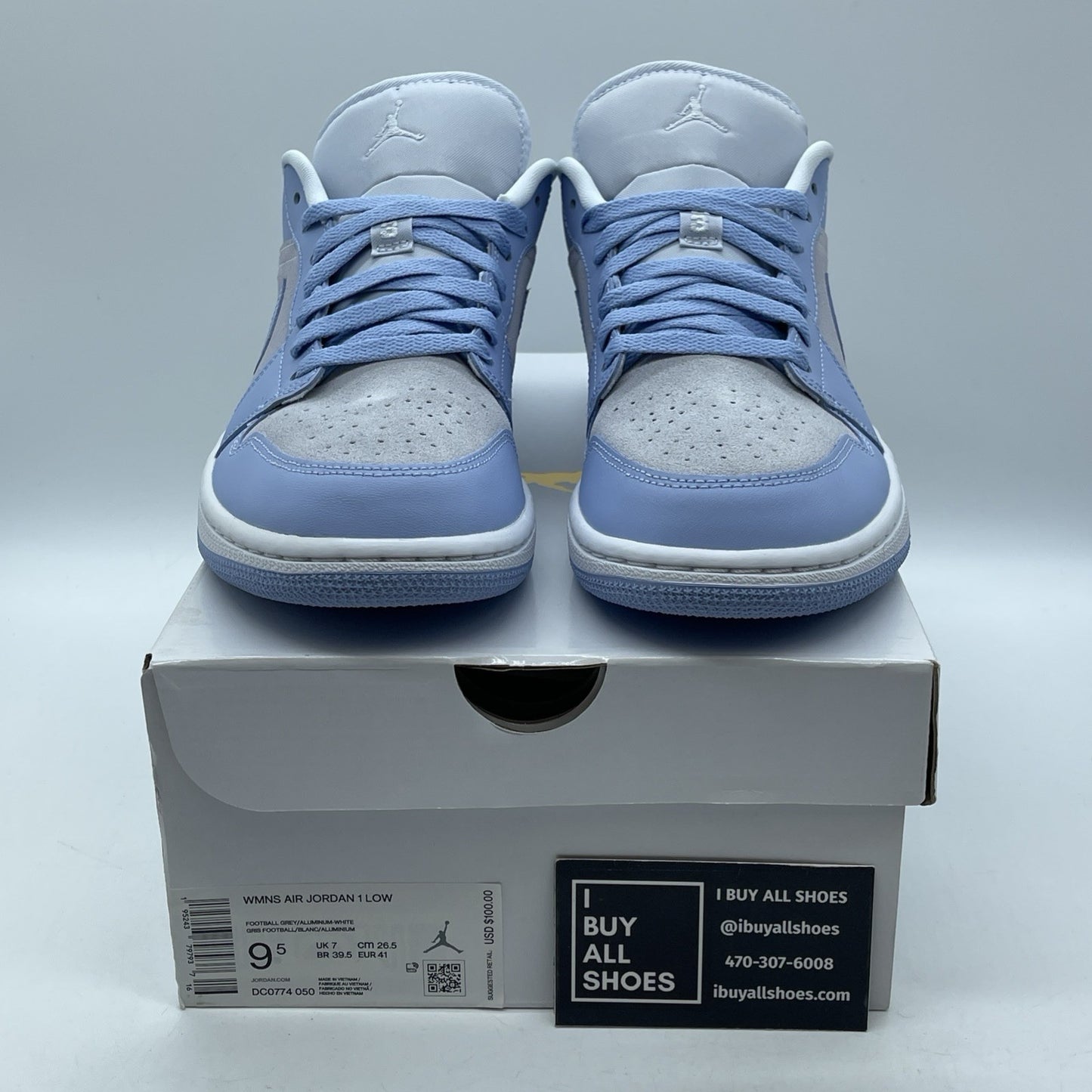Size 9.5 - Air Jordan 1 Low 'Aluminum' Grey Blue Suede Leather (DC0774-050)