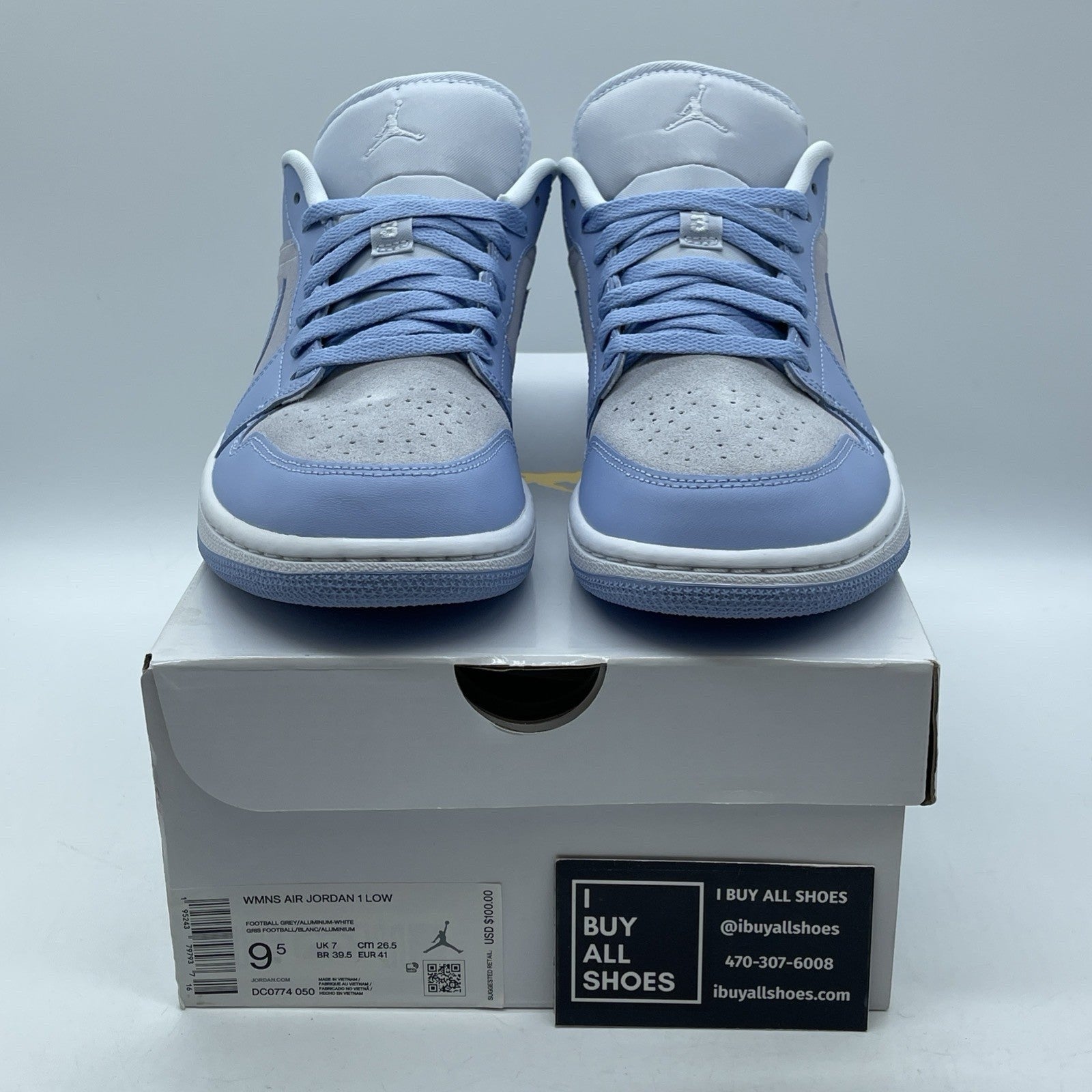 Size 9.5 - Air Jordan 1 Low 'Aluminum' Grey Blue Suede Leather (DC0774-050)