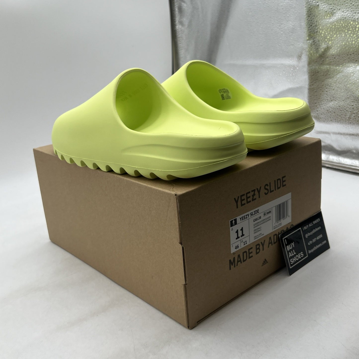 Size 11 - Adidas Yeezy Men's Slides Glow Green (GX6138)