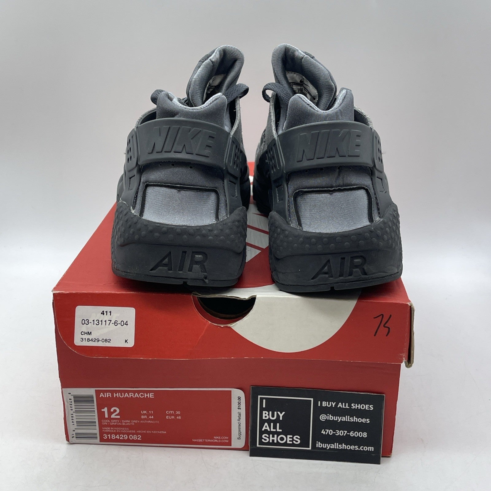 Size 12 - Nike Air Huarache Cool Grey (318429-082)