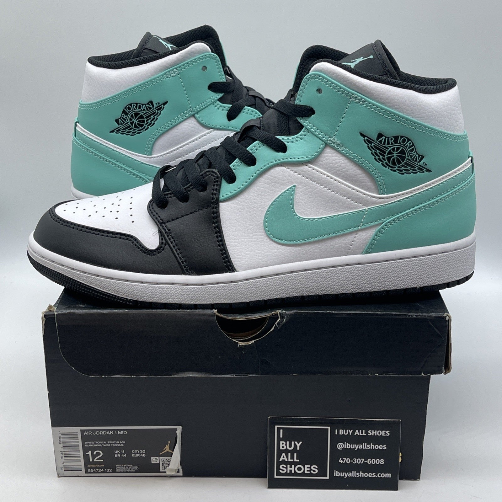 Size 12 - Air Jordan 1 Mid Tropical Twist Blue Black Leather (554724-132)