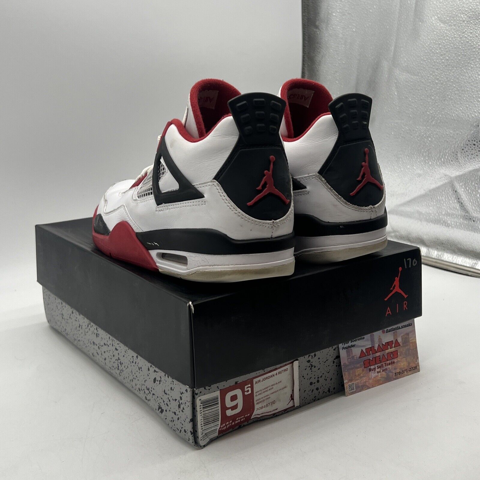 Size 9.5 - Jordan 4 Retro Fire Red 2012 White Red Black (308497-110)