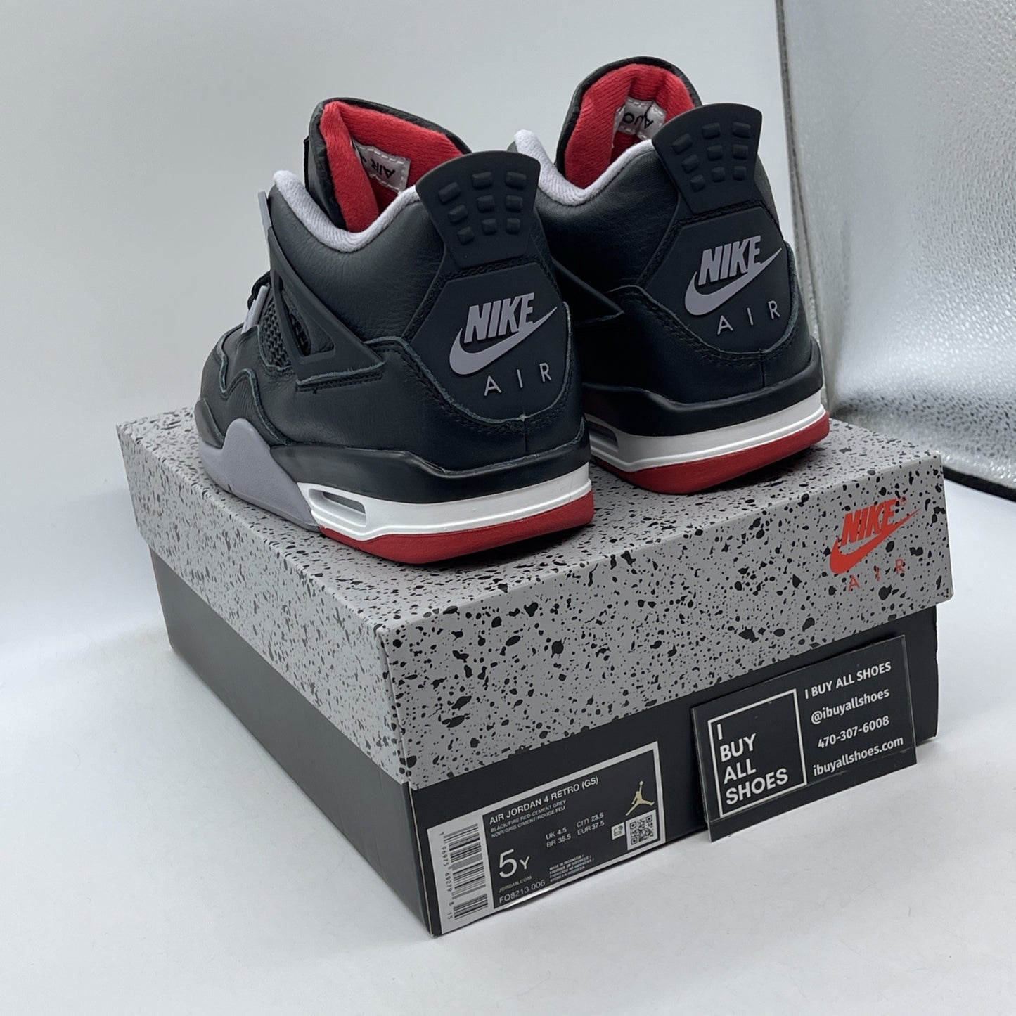 Size 5Y - Air Jordan 4 Retro Bred Reimagined Black Red Leather (FQ8213-006)