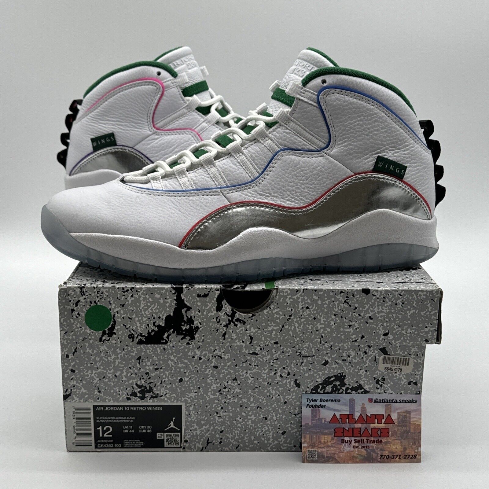 Size 12 - Jordan 10 Retro Wings 2020 White Leather & Silver Shiny Green Icy Sole