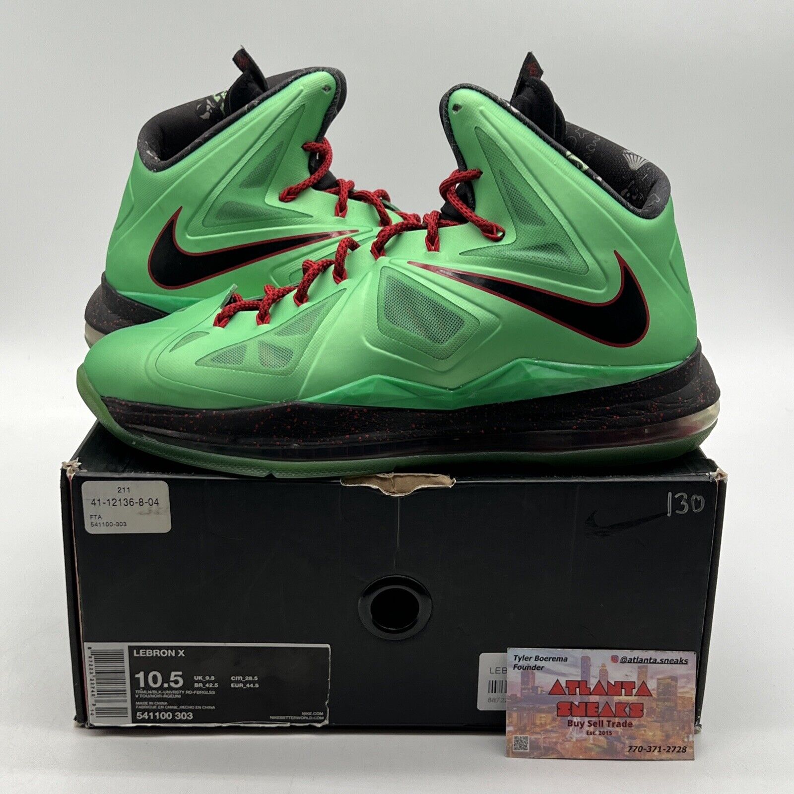 Size 10.5 - Nike LeBron 10 Cutting Jade Black Red Green (541100-303)