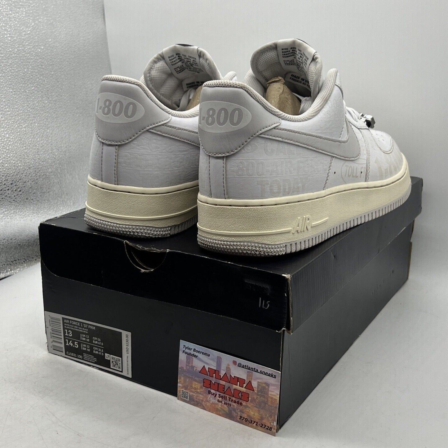 Size 13 - Nike Air Force 1 '07 Premium 1-800 Toll Free White (CJ1631-100)