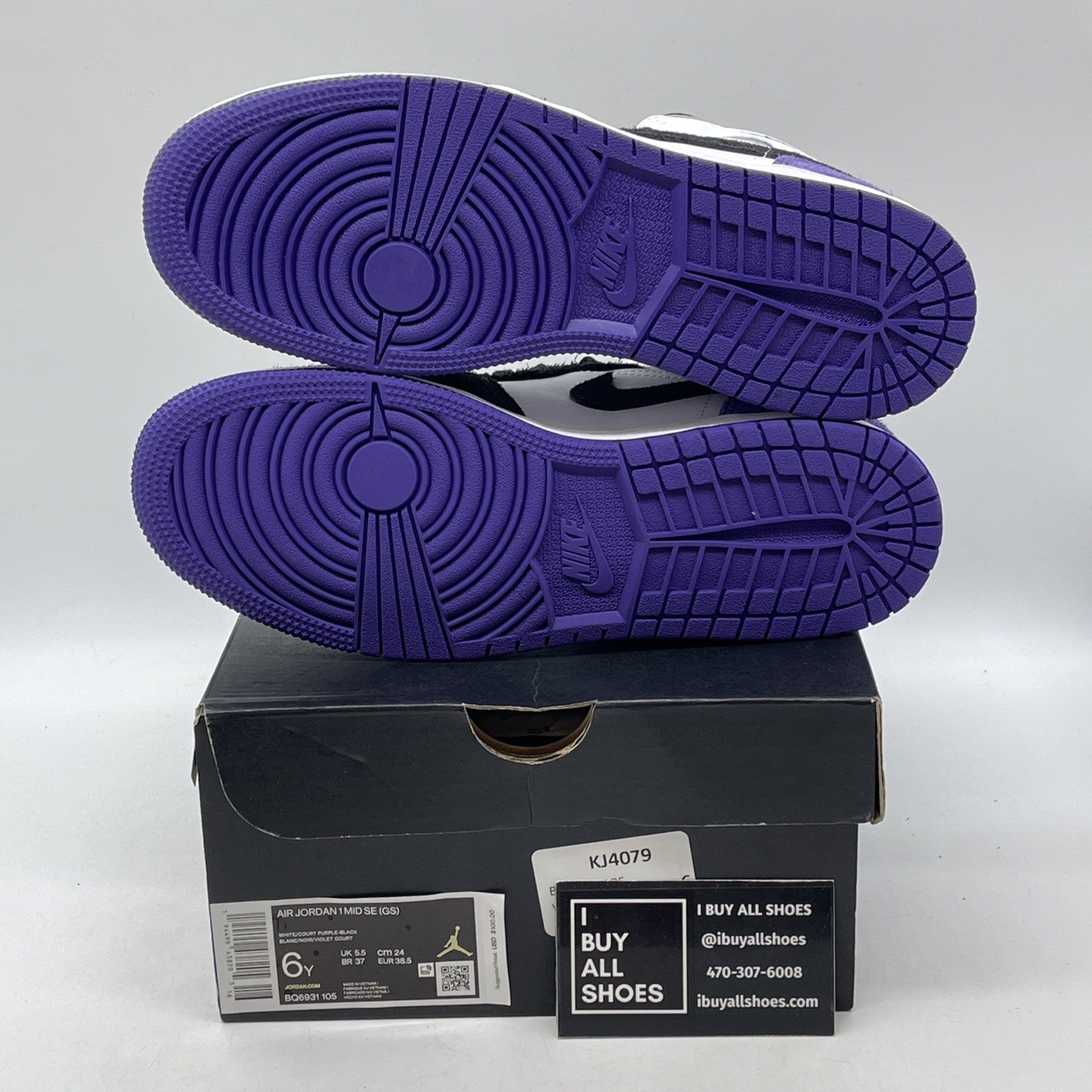 Size 6Y - Air Jordan 1 SE Mid Varsity Purple Black White Leather (BQ6931-105)
