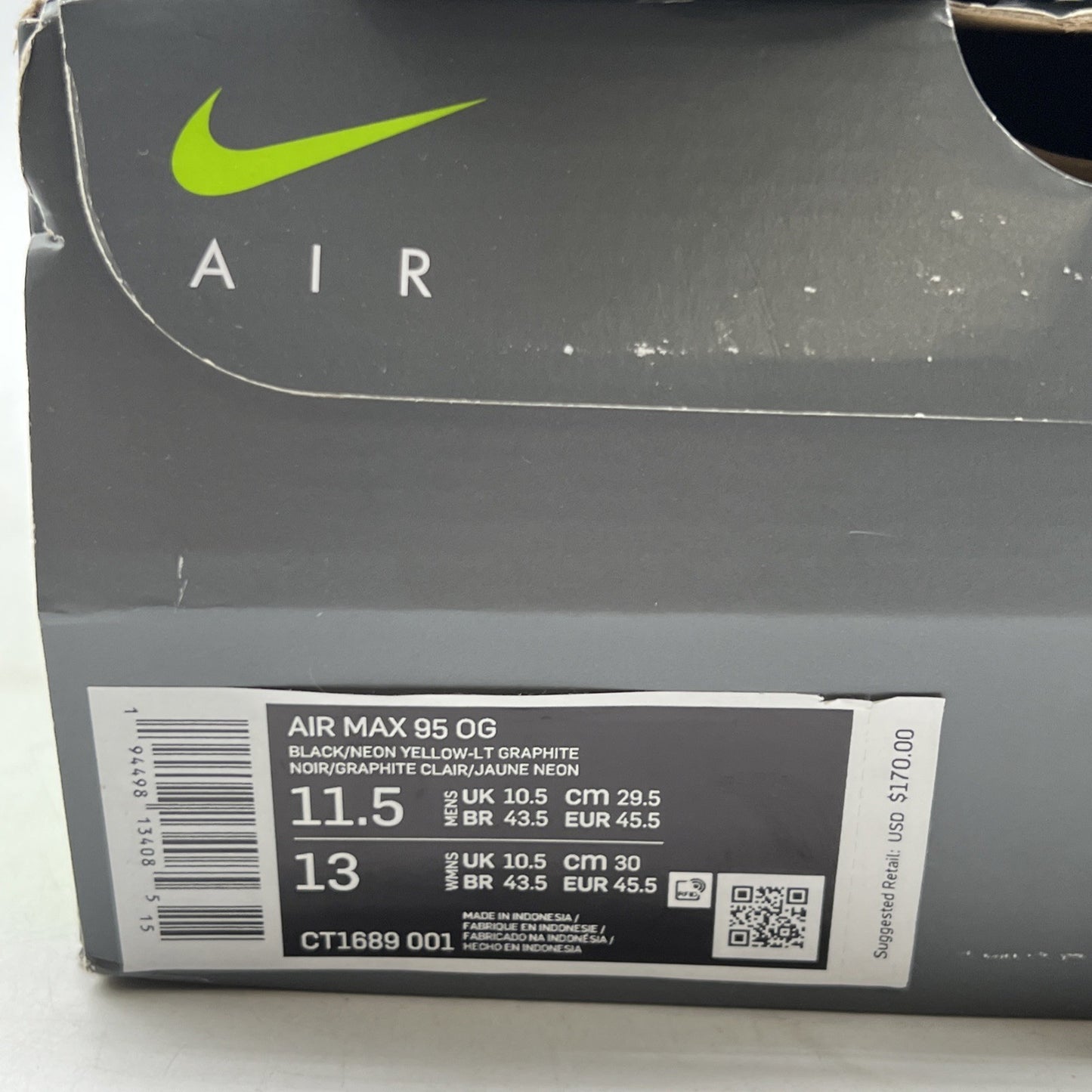 Size 11.5 - Nike Air Max 95 OG 2020 Neon (CT1689-001)