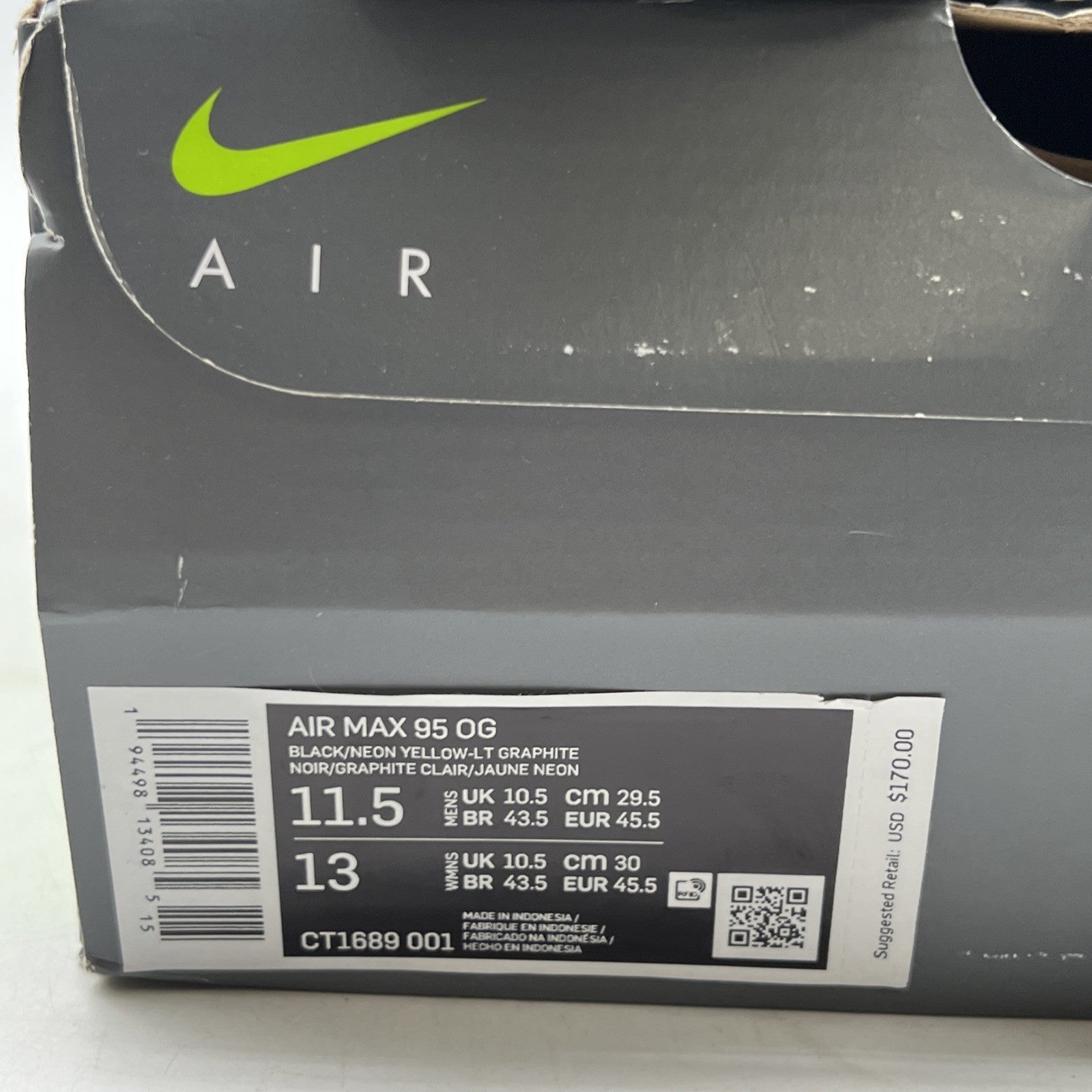 Size 11.5 - Nike Air Max 95 OG 2020 Neon (CT1689-001)