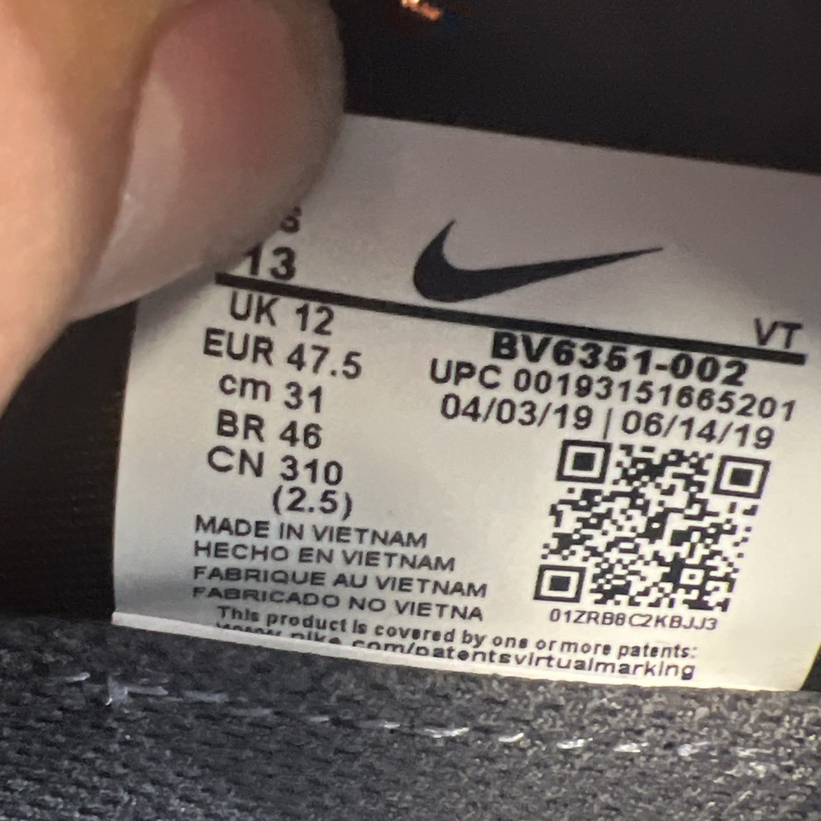 Size 13 - Nike Air VaporMax 2019 Utility Off Noir (BV6351-002)