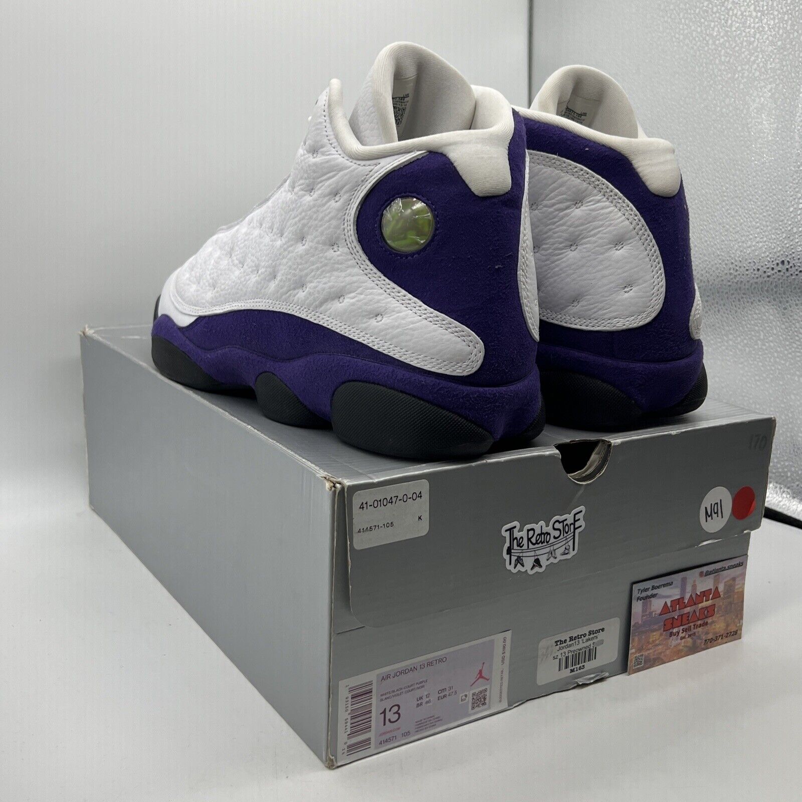 Size 13 - Air Jordan 13 Retro Lakers White Purple Black Leather Suede 414571-105