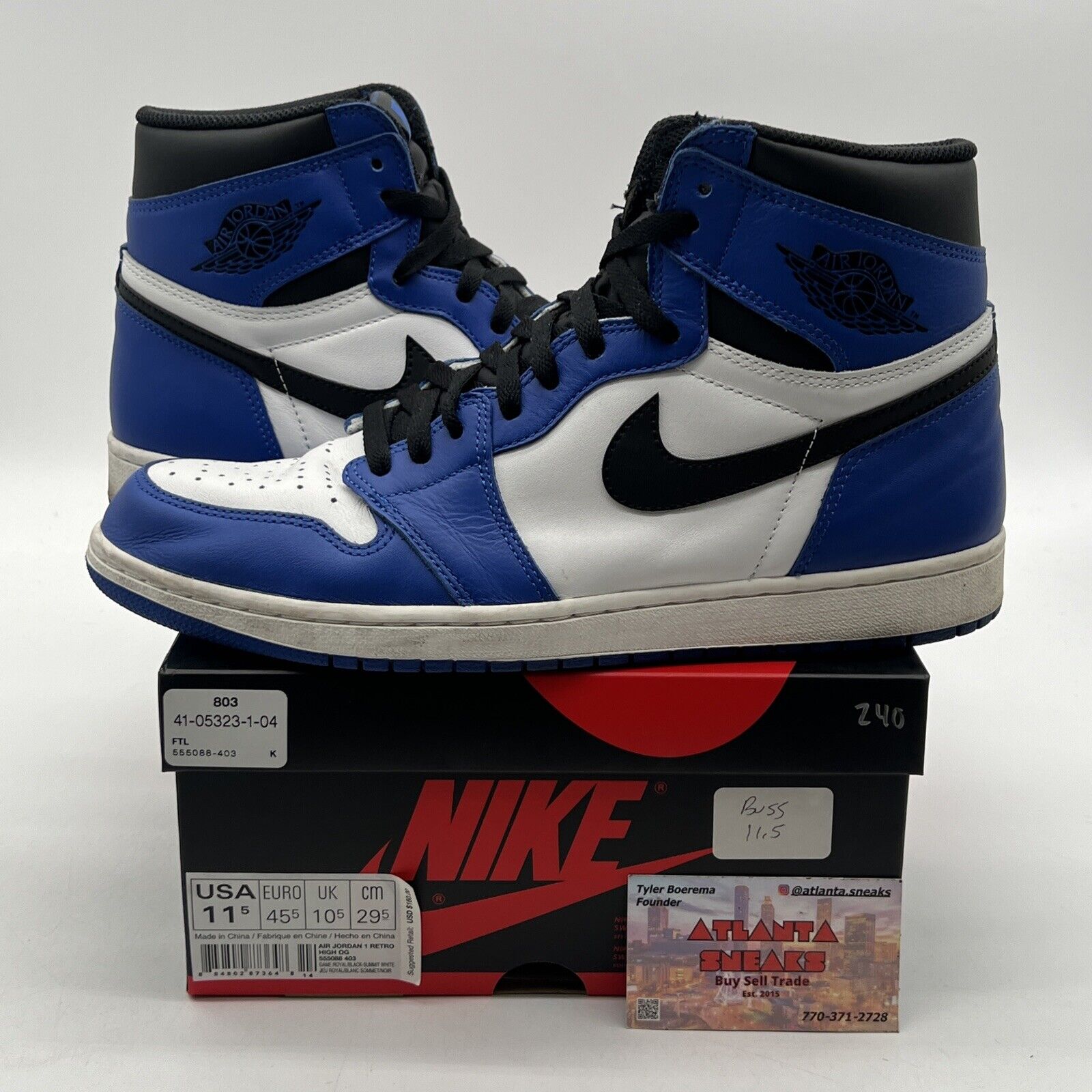 Size 11.5 - Jordan 1 Retro High OG Game Royal 2018 White Black Blue (555088-403)