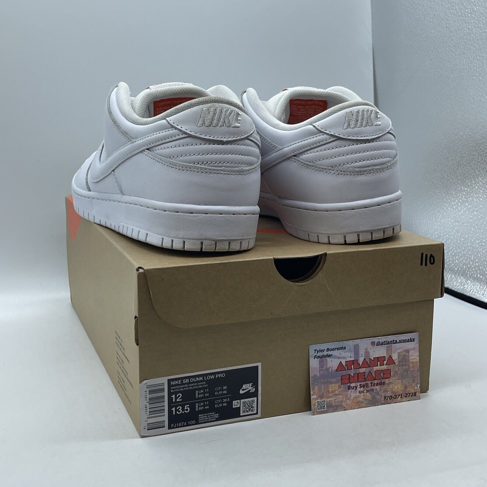 Size 12 - Nike SB Dunk Low Pro Triple White Leather Orange (FJ1674-100)