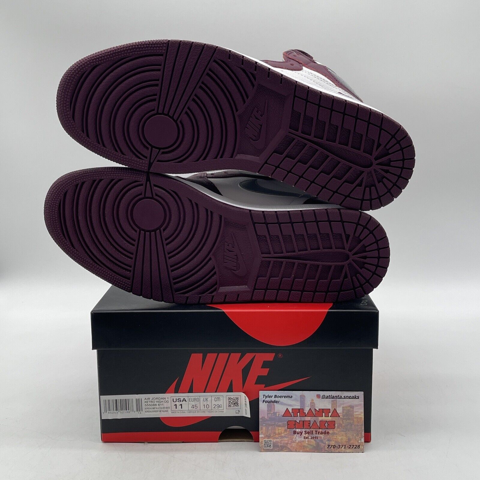 Size 11 - Jordan 1 Retro High OG Bordeaux White Silver Burgundy (555088-611)