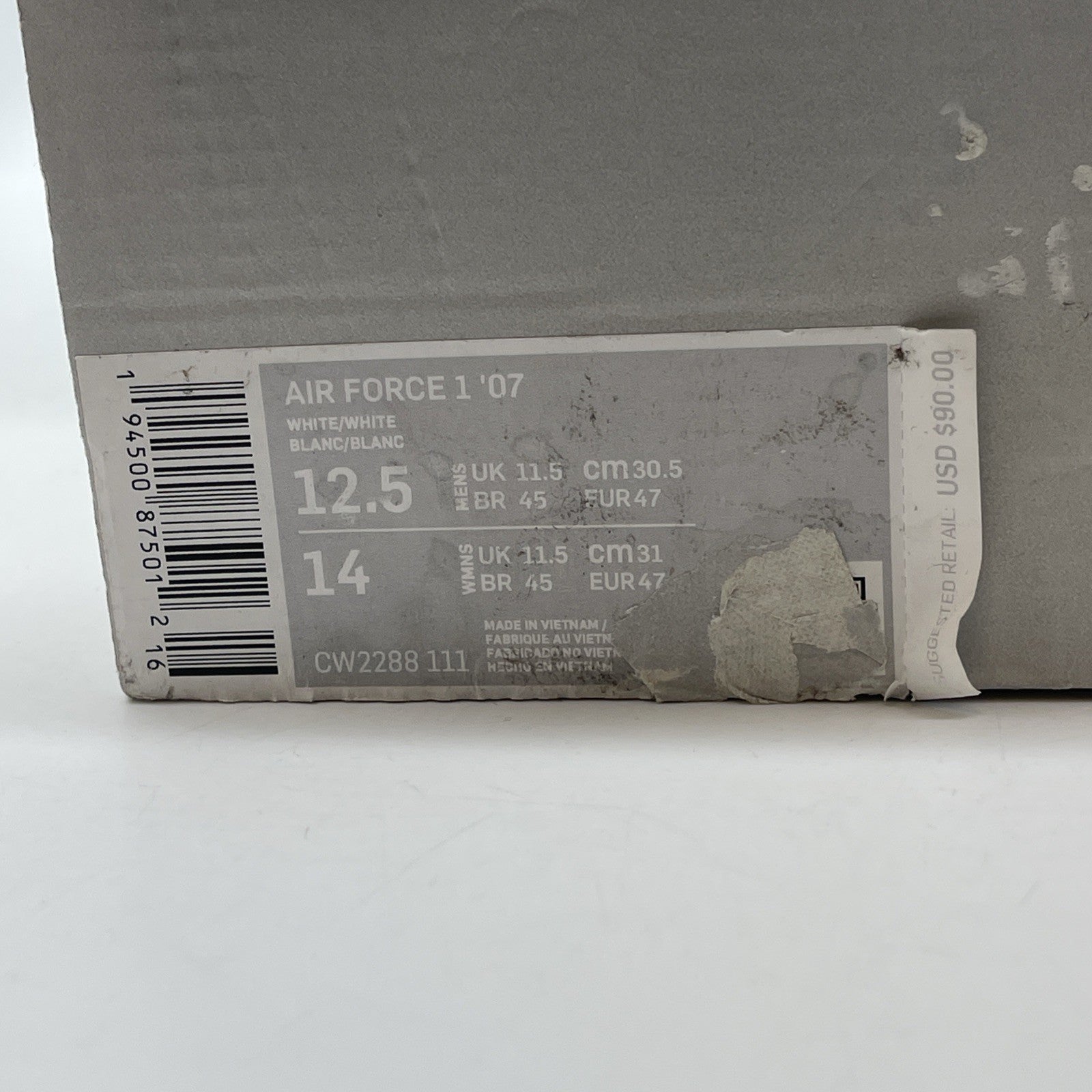 Size 12.5 - Nike Air Force 1 '07 Low Triple White Suede Leather (CW2288-111)