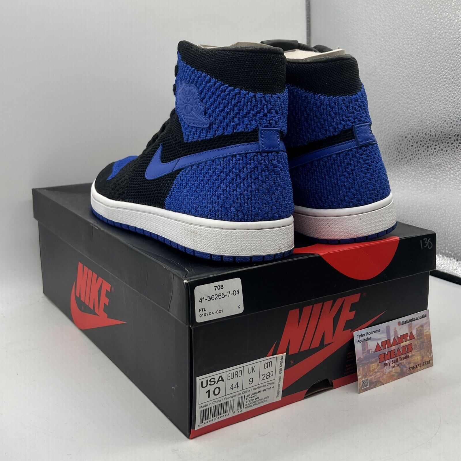 Size 10 - Air Jordan 1 Retro OG Flyknit High Royal Black Blue White (919704-006)