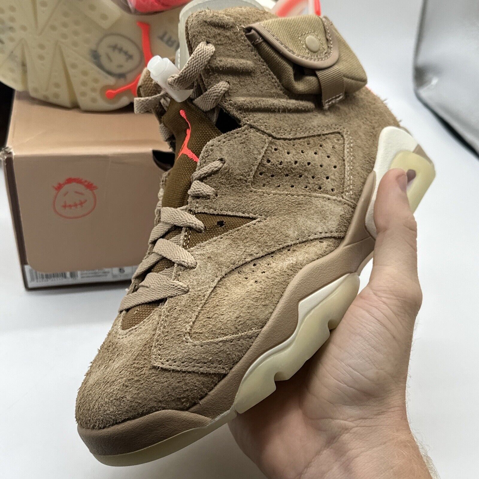 Size 5 - Jordan 6 Retro x Travis Scott Mid British Khaki Brown OG All Red Yellow