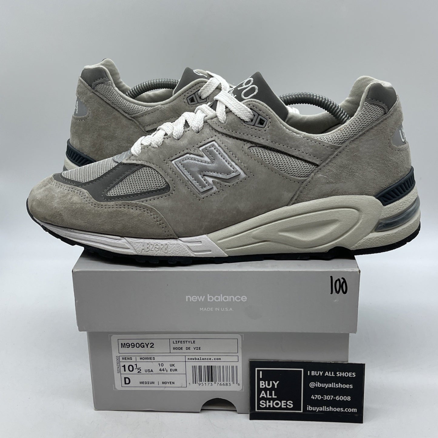 Size 10.5 - New Balance 990v2 Made in USA Grey Suede Leather (M990GY2)
