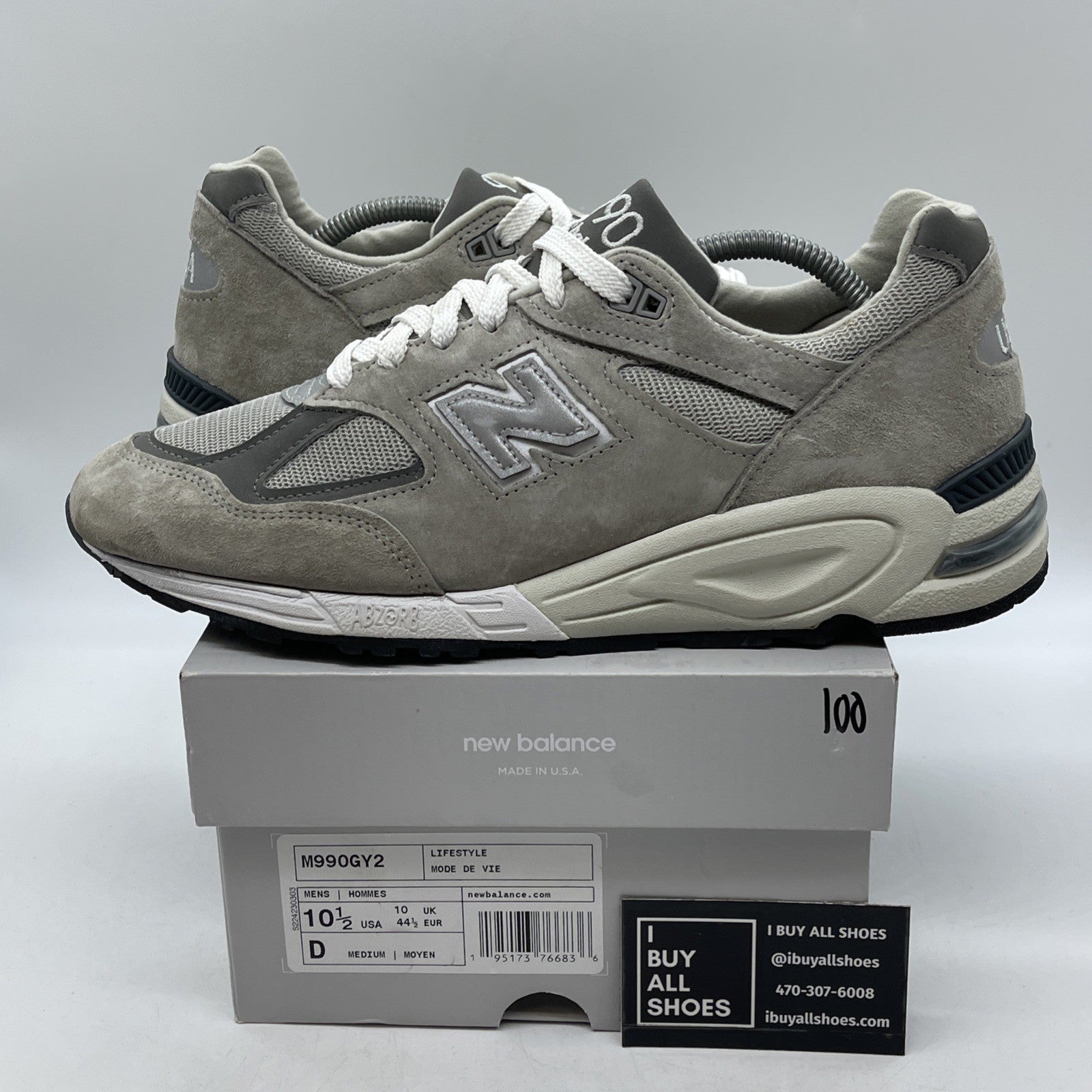 Size 10.5 - New Balance 990v2 Made in USA Grey Suede Leather (M990GY2)